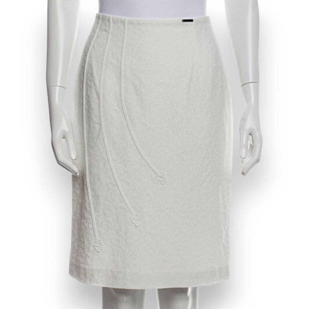 Vintage 90s Vintage Cream Embroidered Wool Skirt Size 40 Size 32" / US 10 / IT 46 - 14 Thumbnail