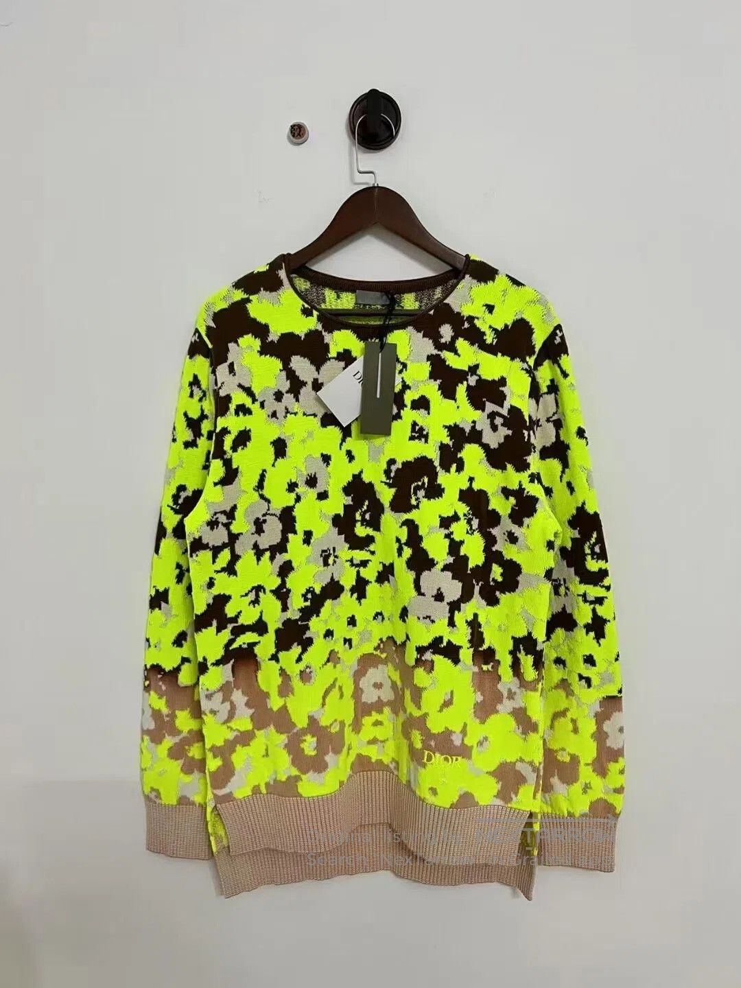 Dior Dior Fluorescent Green Cotton-Blend Floral Jacquard Sweate Size M / US 6-8 / IT 42-44 - 1 Thumbnail