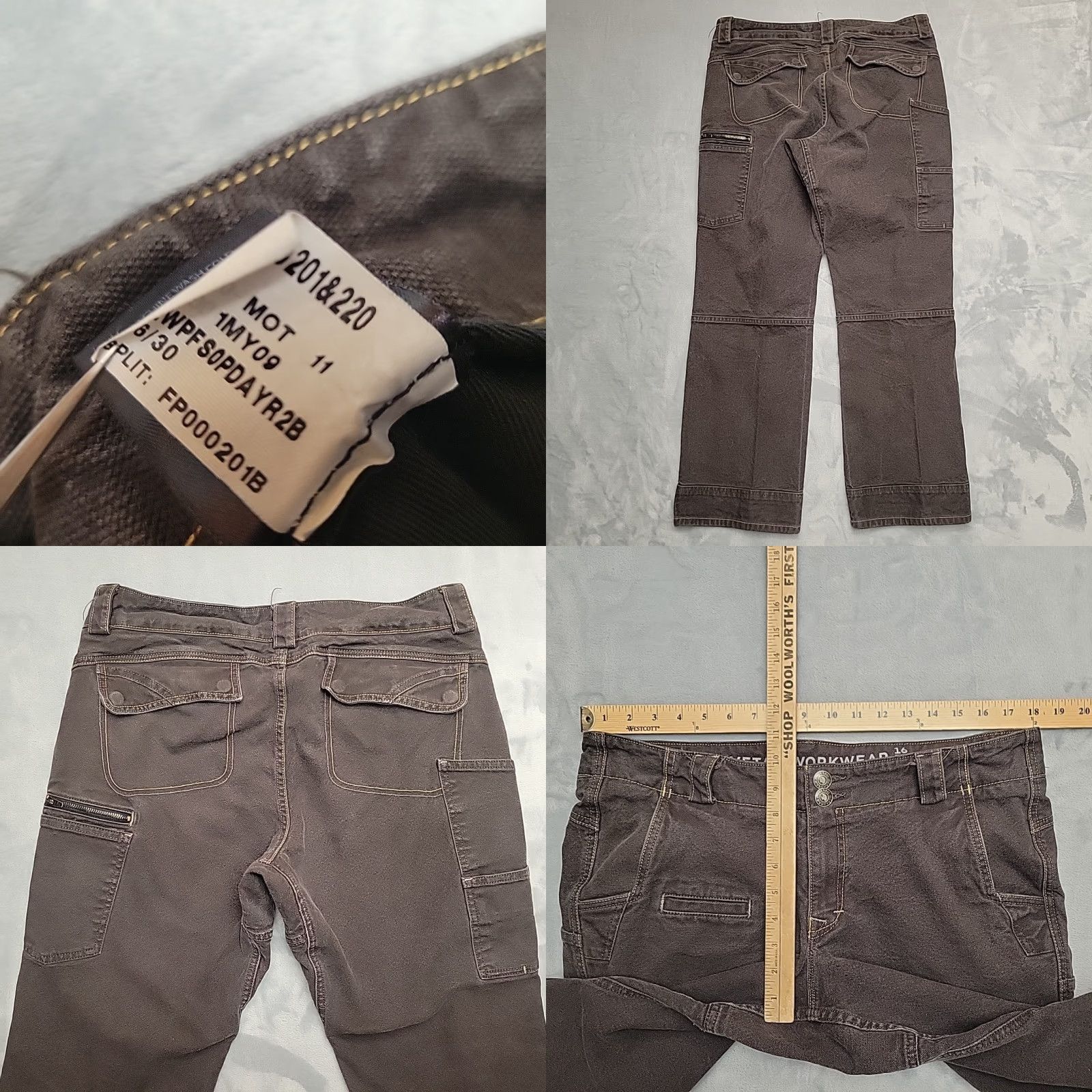 Doublet VINTAGE Dovetail Pants Womens 16 Brown Double Knee Day Construct Stretch Canvas Cargo Size 38" / US 16 / IT 52 - 8 Thumbnail