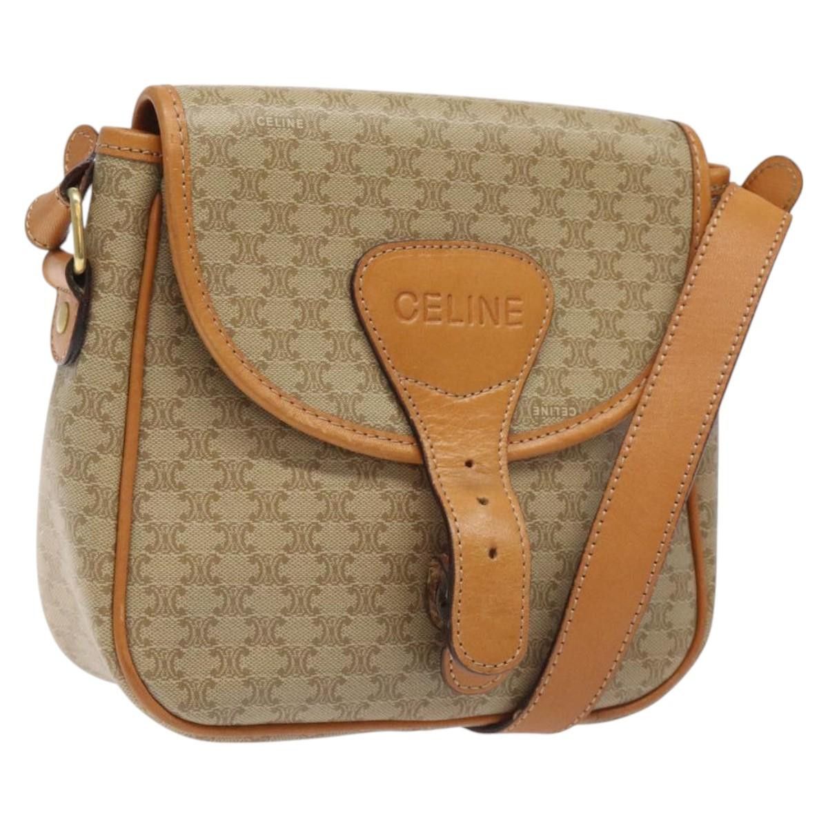 Celine Macadam Canvas Shoulder Bag Beige Gold Auth Pp421 in Beige/Gold, Women's