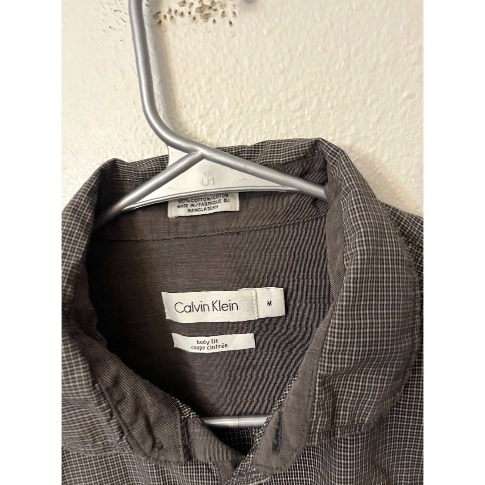 Calvin Klein Calvin Klein Collection Shirt Mens Gray Check Button-Up Long Sleeve Collared Knit? Size US M / EU 48-50 / 2 - 3 Thumbnail