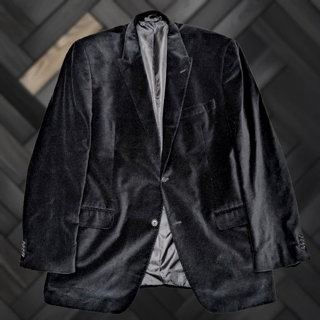 Sean John VINTAGE Sean John Blazer Men 44L Velour Velvet Black Two-Button Peak Lapel Double-Vented Size 44R - 1 Thumbnail