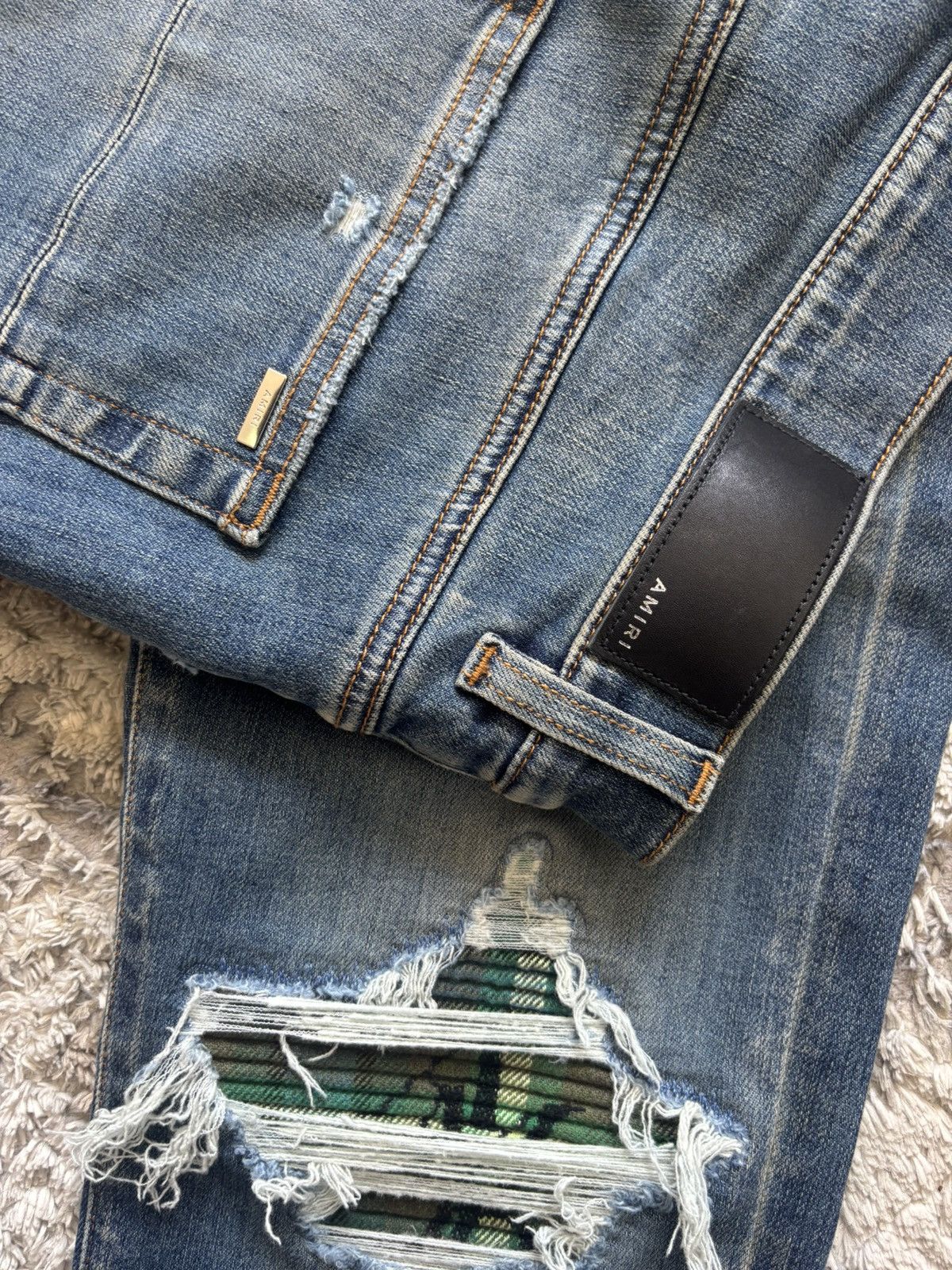 Amiri Amiri MX1 Green Plaid Patch Jeans Size 33 Size US 33 - 6 Thumbnail