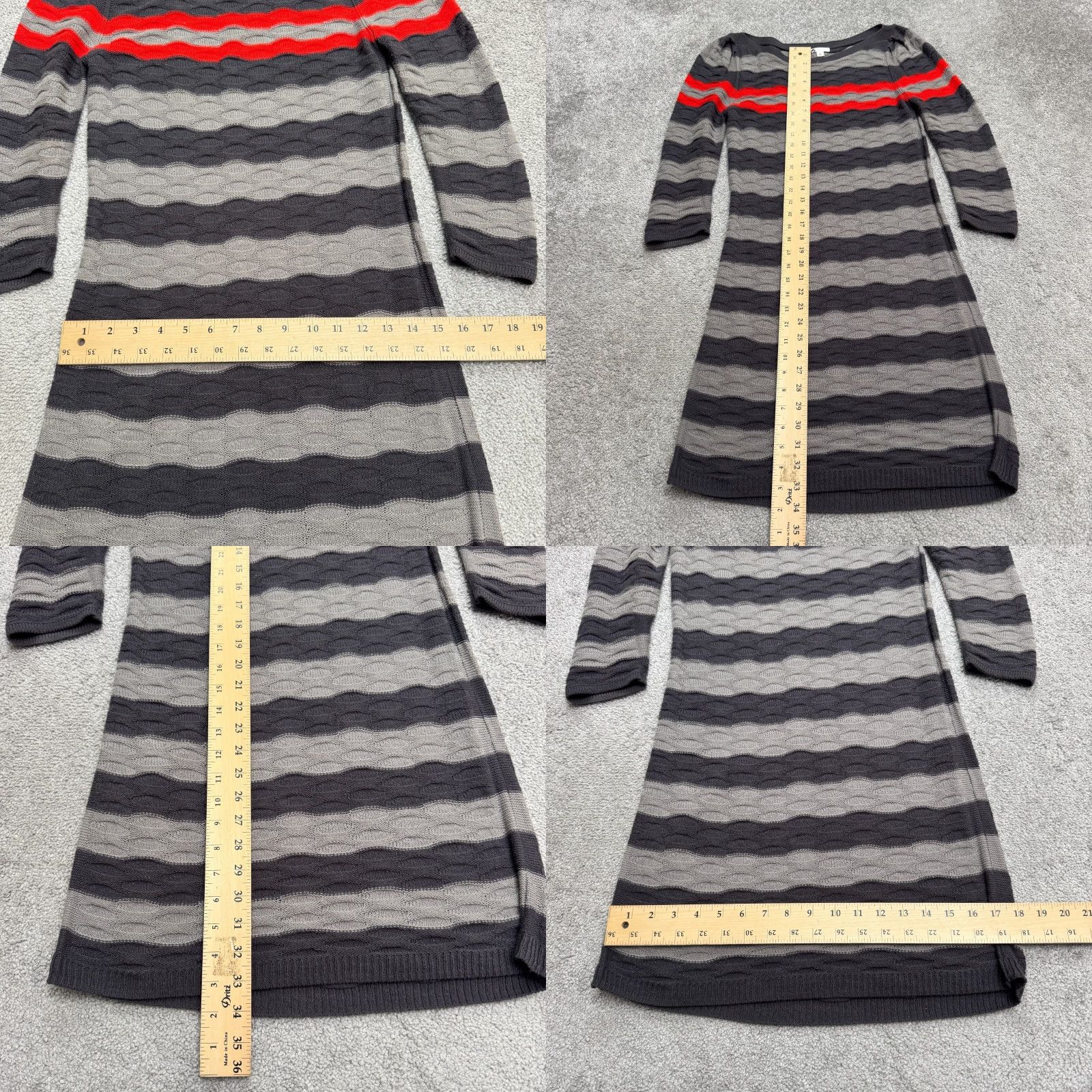 Vintage BP Textured Knit Sweater Dress Womens S Gray Red Striped Scoop Neck Stretch Dress Size S / US 4 / IT 40 - 8 Thumbnail