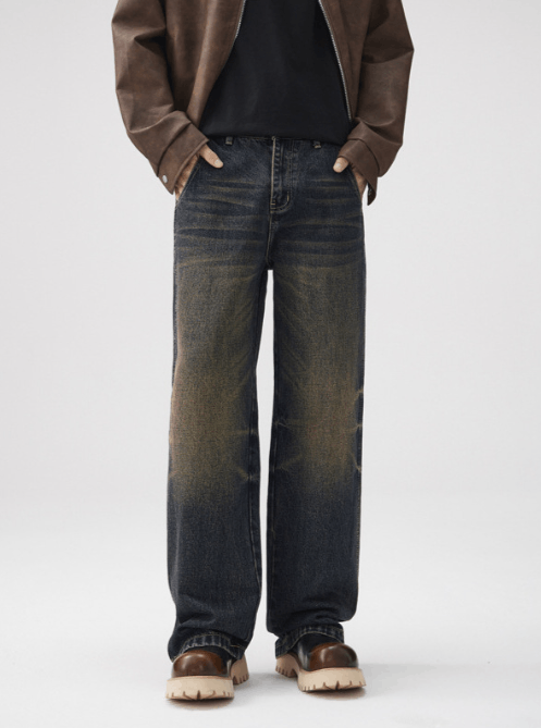 Japanese Brand Men's vintage washed distressed cracked straight jeans Size US 32 / EU 48 - 1 Thumbnail