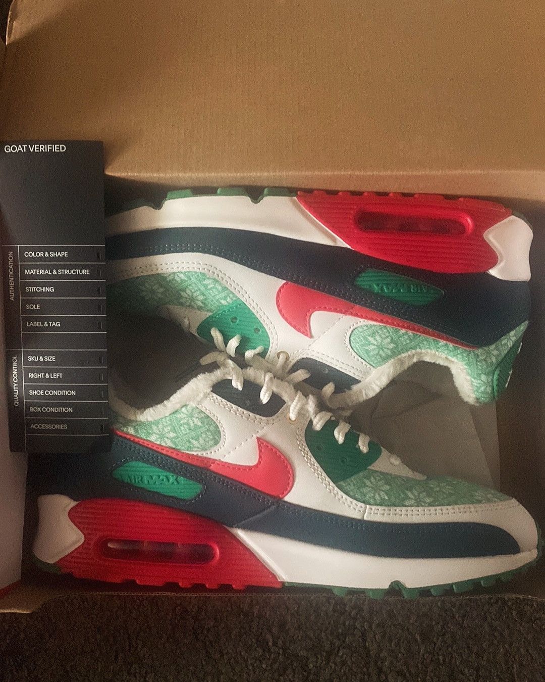 image of Nike Air Max 90 Nordic Christmas(2020). Sz.10.5M/12W. OG All Shoes in White, Men's