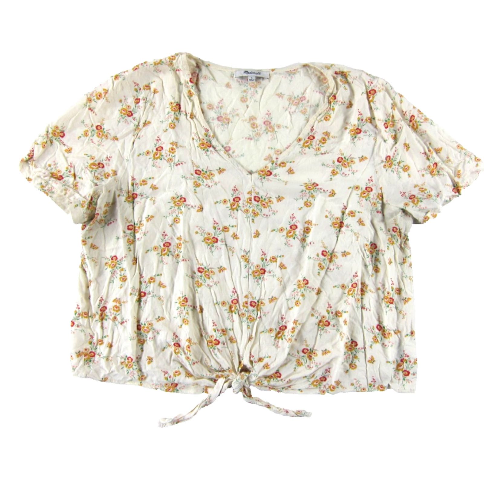 Madewell VINTAGE Madewell Blouse Shirt 100% Rayon Ivory Pink Green Orange Floral Short Sleeve L Womens Size L / US 10 / IT 46 - 2 Thumbnail