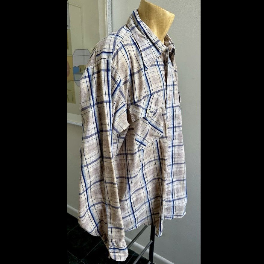 Levi's × Levi's Vintage Clothing × Vintage VINTAGE 1970s LEVI'S SHIRT BUTTON FRONT TAN BLUE PLAID XL Size US XL / EU 56 / 4 - 5 Thumbnail