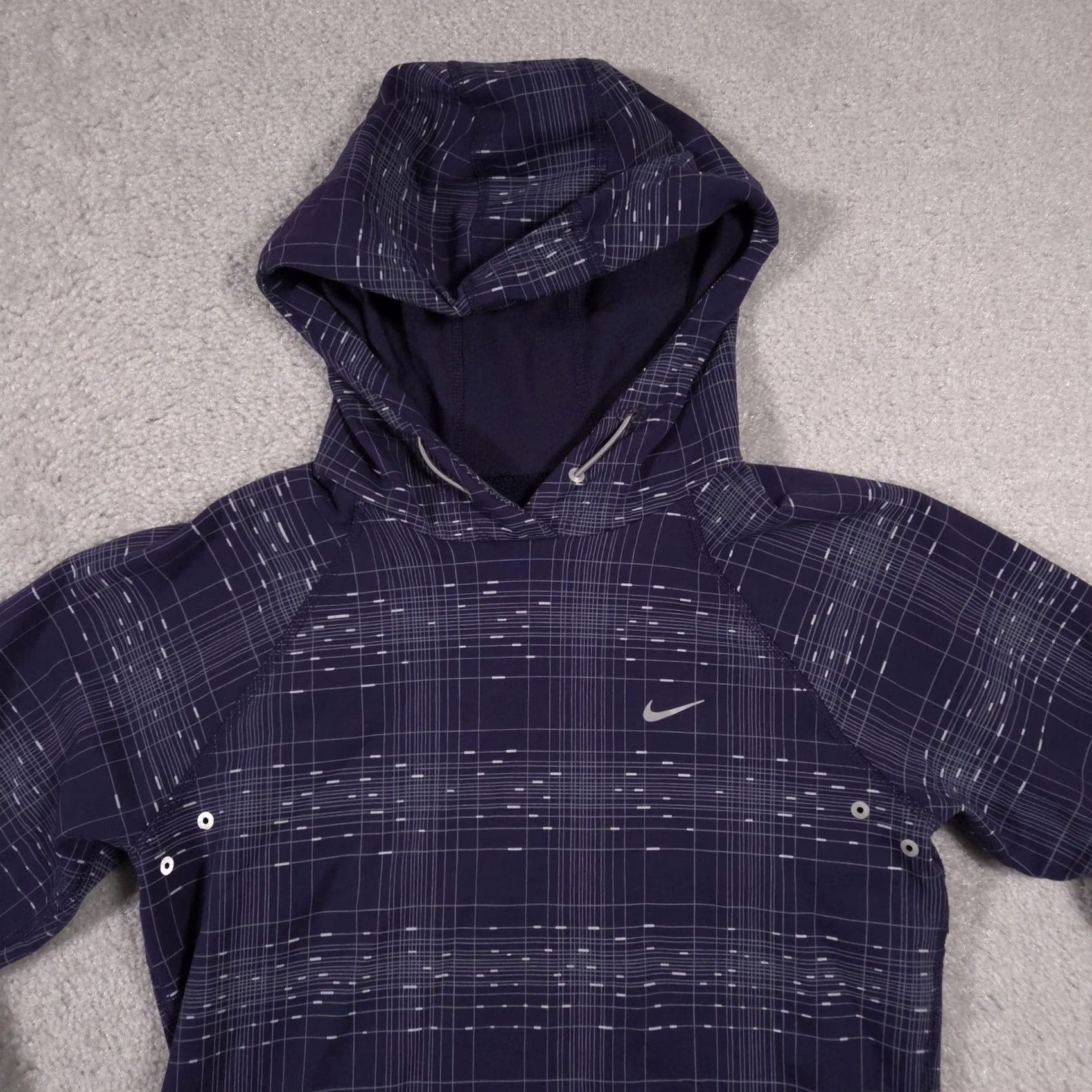 Nike Nike Dri-FIT Hoodie Womens Small Navy Grid Print Pullover Zip Pocket Sports Running Gift Size S / US 4 / IT 40 - 3 Thumbnail