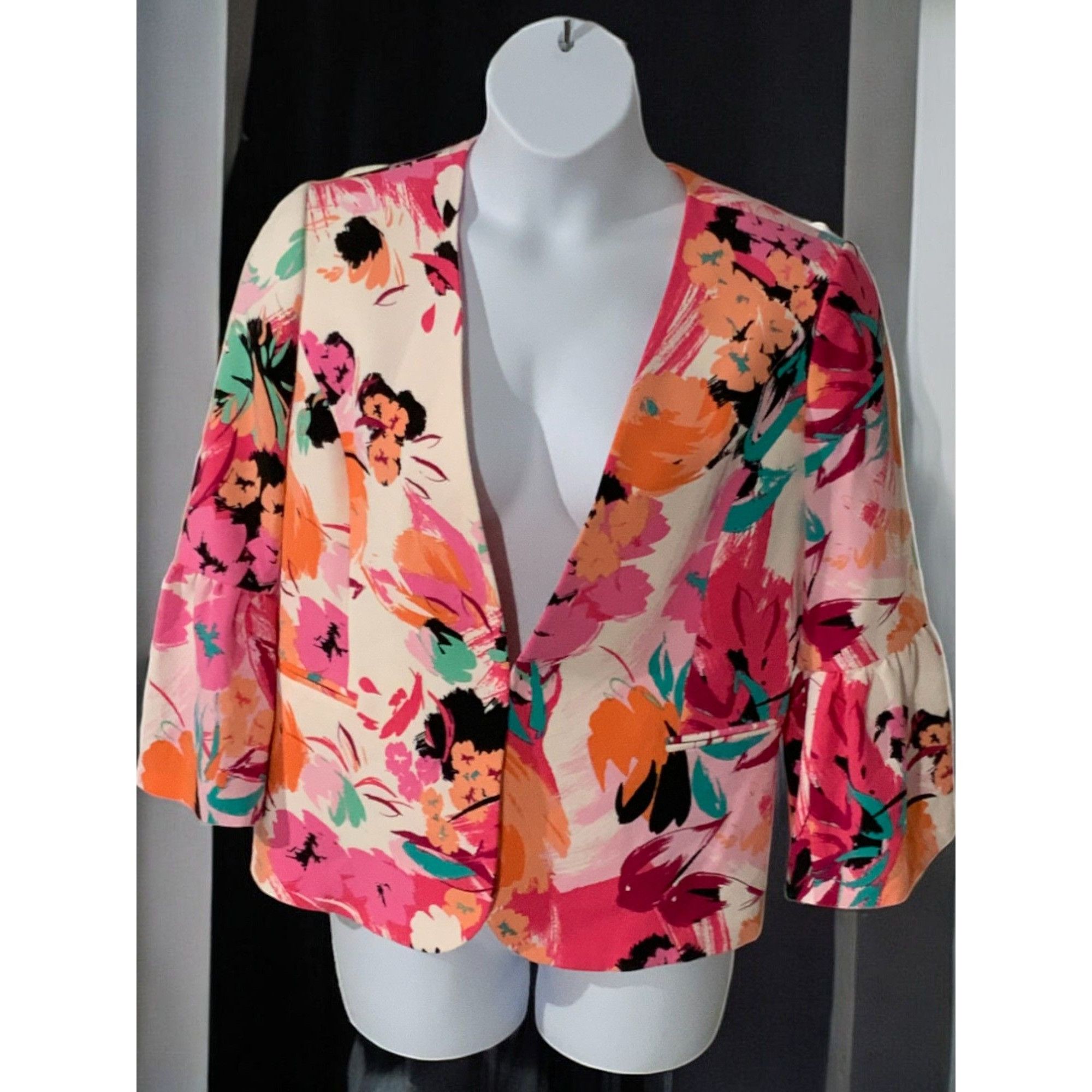Nine West Nine West Womens Floral Bell Quarter Sleeve Blazer Size 12 Size XL / US 12-14 / IT 48-50 - 4 Thumbnail