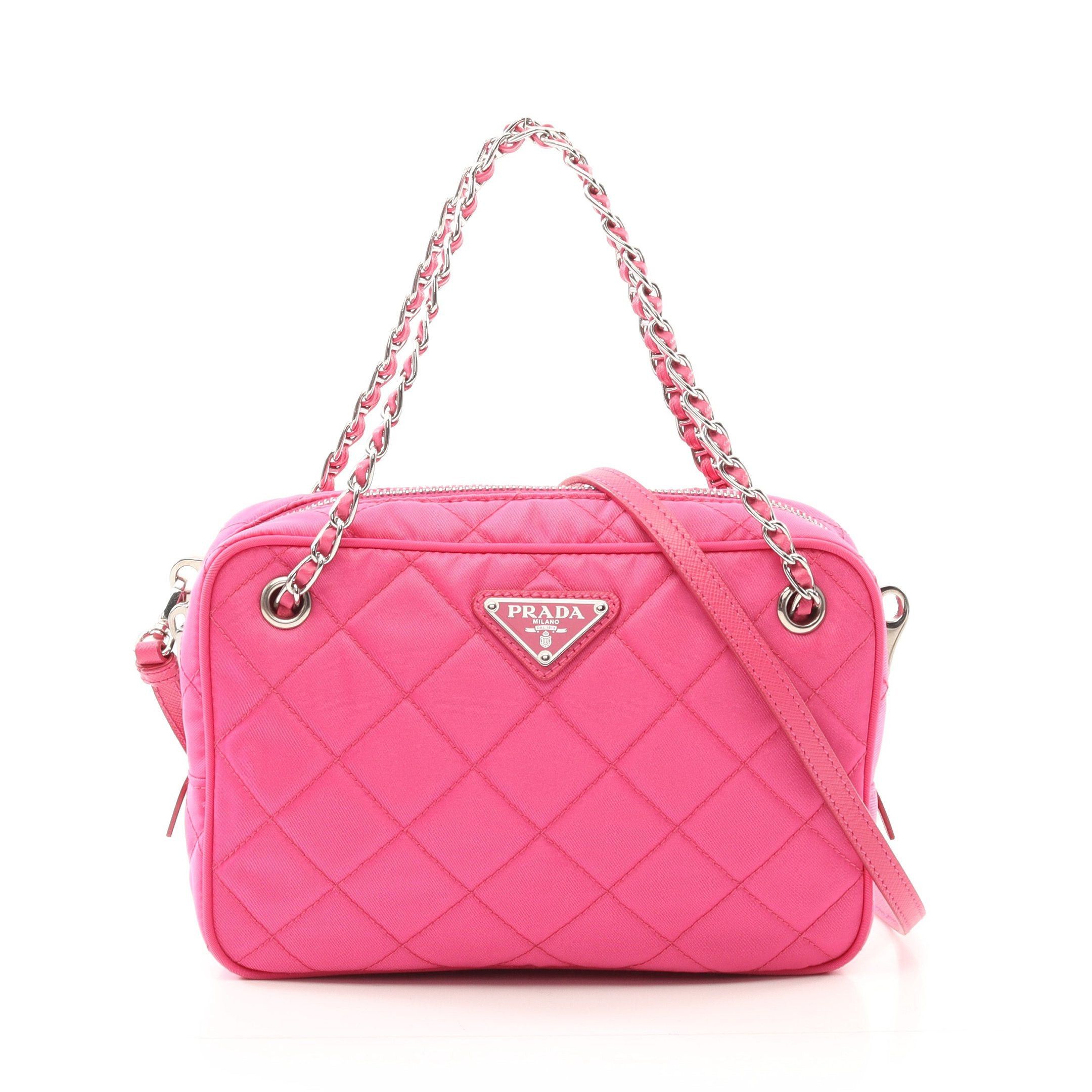 Prada Prada Chain Handbag Quilting Nylon Saffiano Leather Pink Size ONE SIZE - 1 Thumbnail