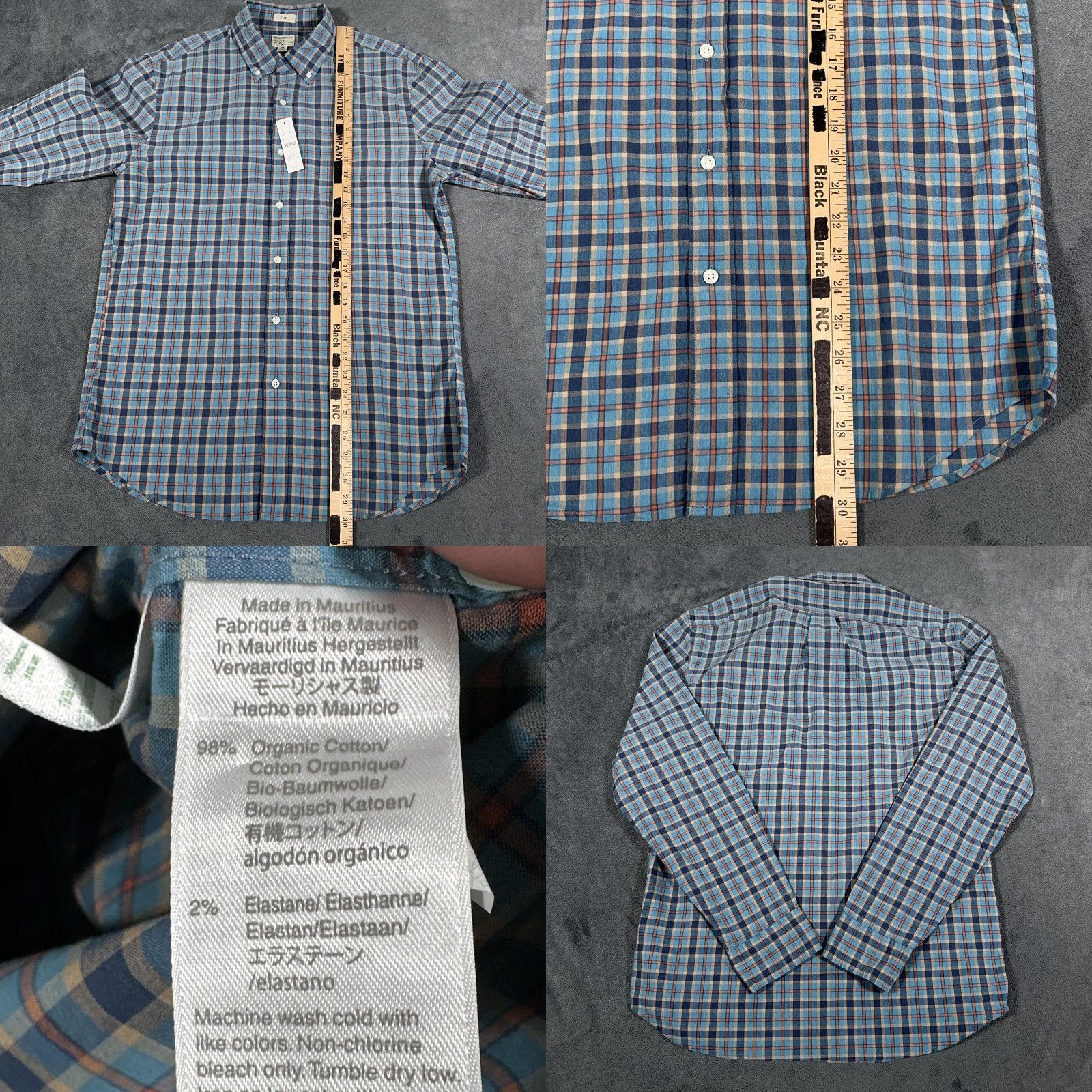 J.Crew VINTAGE J.CREW Shirt Mens Medium Blue Plaid Slim Stretch Button-Down Casual Size US M / EU 48-50 / 2 - 8 Thumbnail