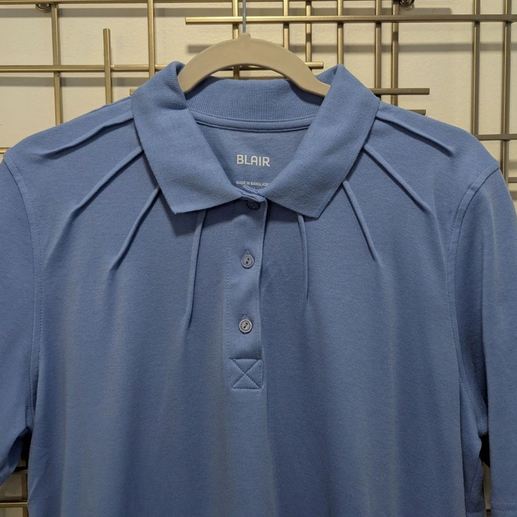 Blair Blair Short Sleeve Polo Shirt Light Blue Collared Button Pleated Tuck Women Size L Size L / US 10 / IT 46 - 3 Thumbnail