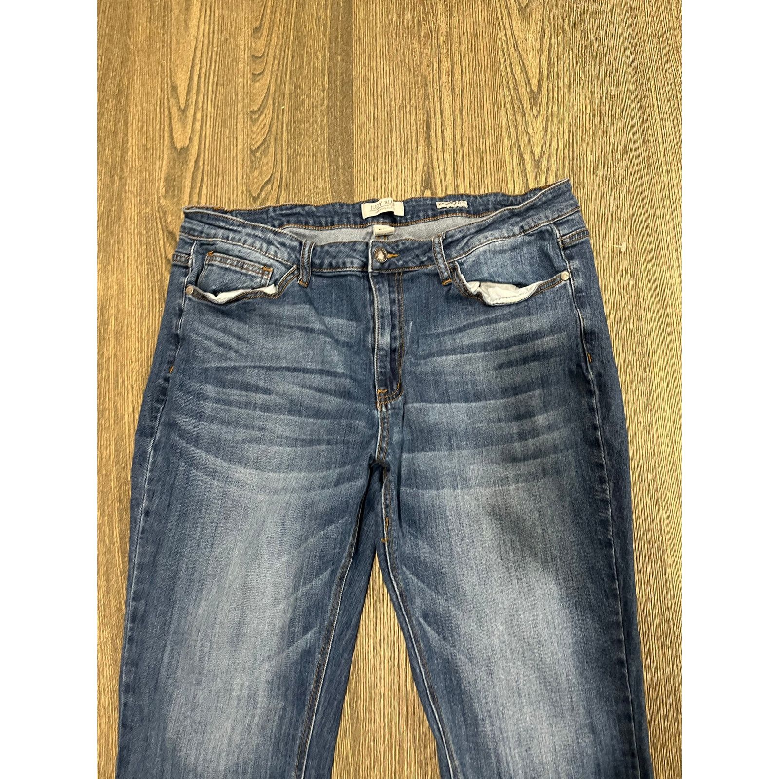 Judy Blue Judy Blue Cropped Fit Jeans Mid Rise Fringe Hem Blue 2XL Size 35" - 6 Thumbnail