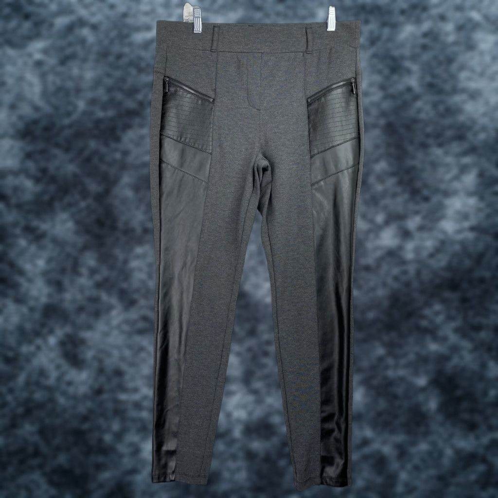 Worthington Worthington Pants Womens L Gray Black Faux Leather Knit Tapered Ponte Zip Pocket Regular Pockets Multicolor 90s Retro Mens Womens Girls Boys Size 36" / US 14 / IT 50 - 1 Thumbnail
