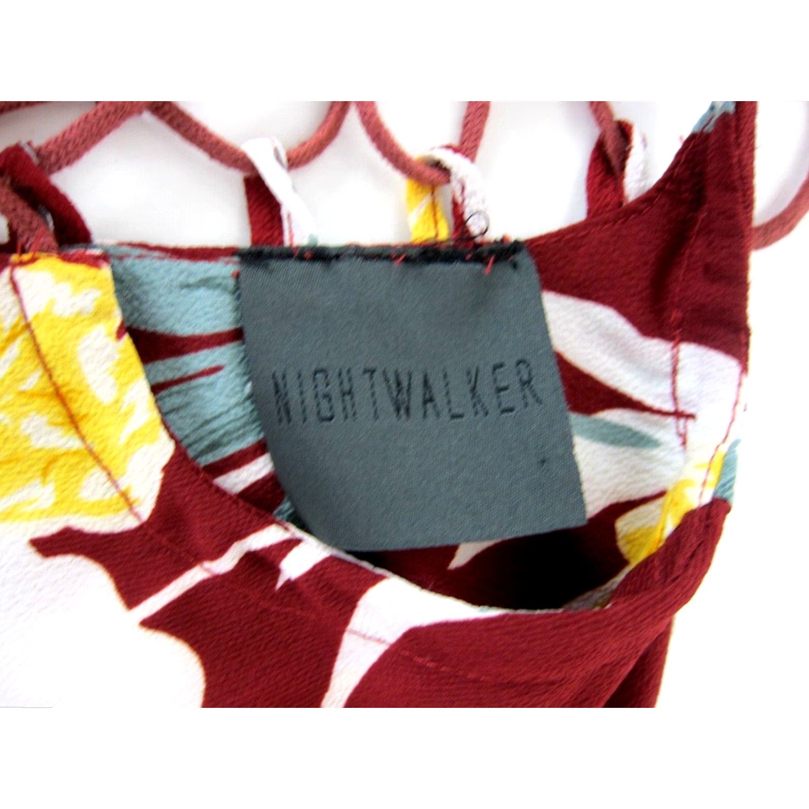 Vintage Nightwalker Floral Maxi Tank Dress L Nightwalker Rayon Red Green Yellow High Neck Long Large Adult Women Size L / US 10 / IT 46 - 3 Thumbnail