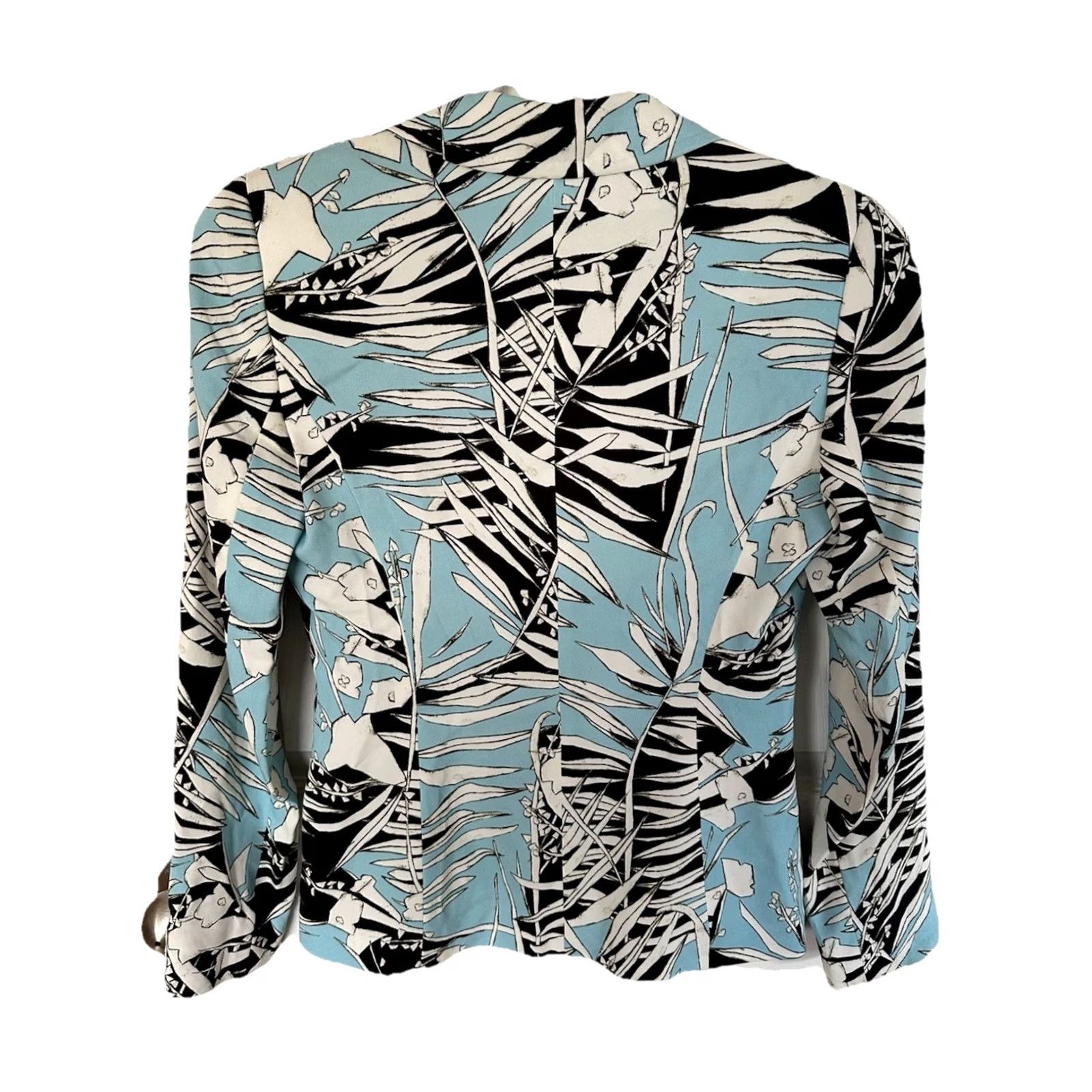 Escada VINTAGE ESCADA Blazer Womens 36 Blue Black White Abstract Floral Print Notch Lapel Lined Midi Sleeve Long Classic Tailored Dry Clean Only RARE Size XS / US 0-2 / IT 36-38 - 6 Thumbnail