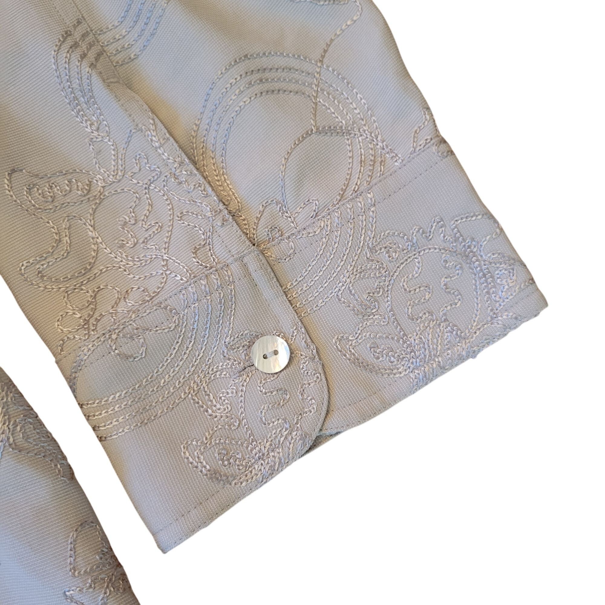 Chicos Chicos Design 3 Beige Embroidered Button Up Silk Blouse Size XL / US 12-14 / IT 48-50 - 9 Thumbnail