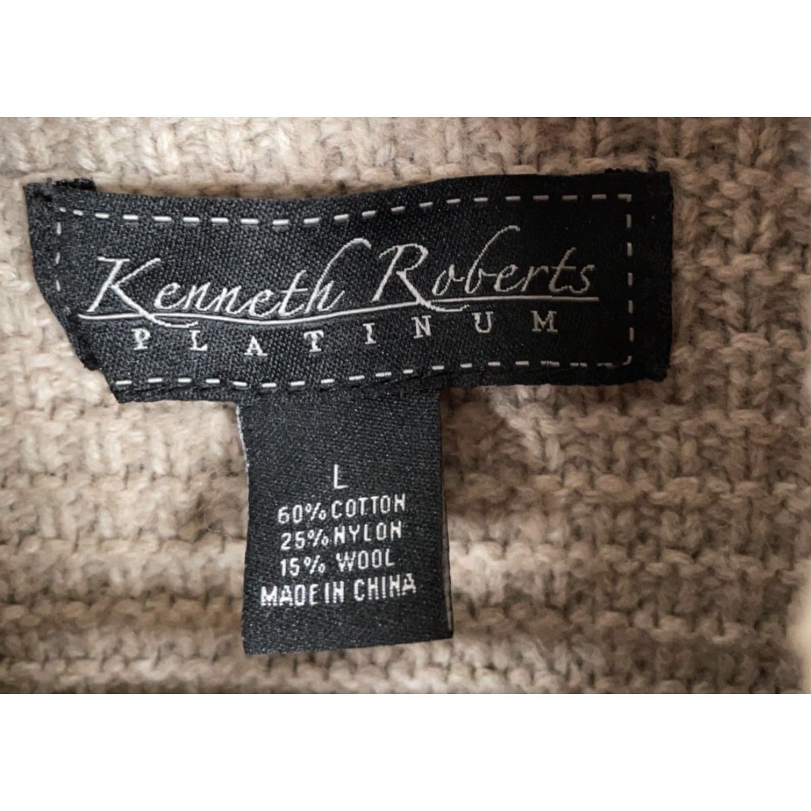 Vintage VINTAGE Kenneth Roberts Platinum Sweater Cardigan Long Sleeve Mock Neck Full Zip Beige Wool Blend Cotton Knit Men L Large Regular Preppy Size US L / EU 52-54 / 3 - 3 Thumbnail