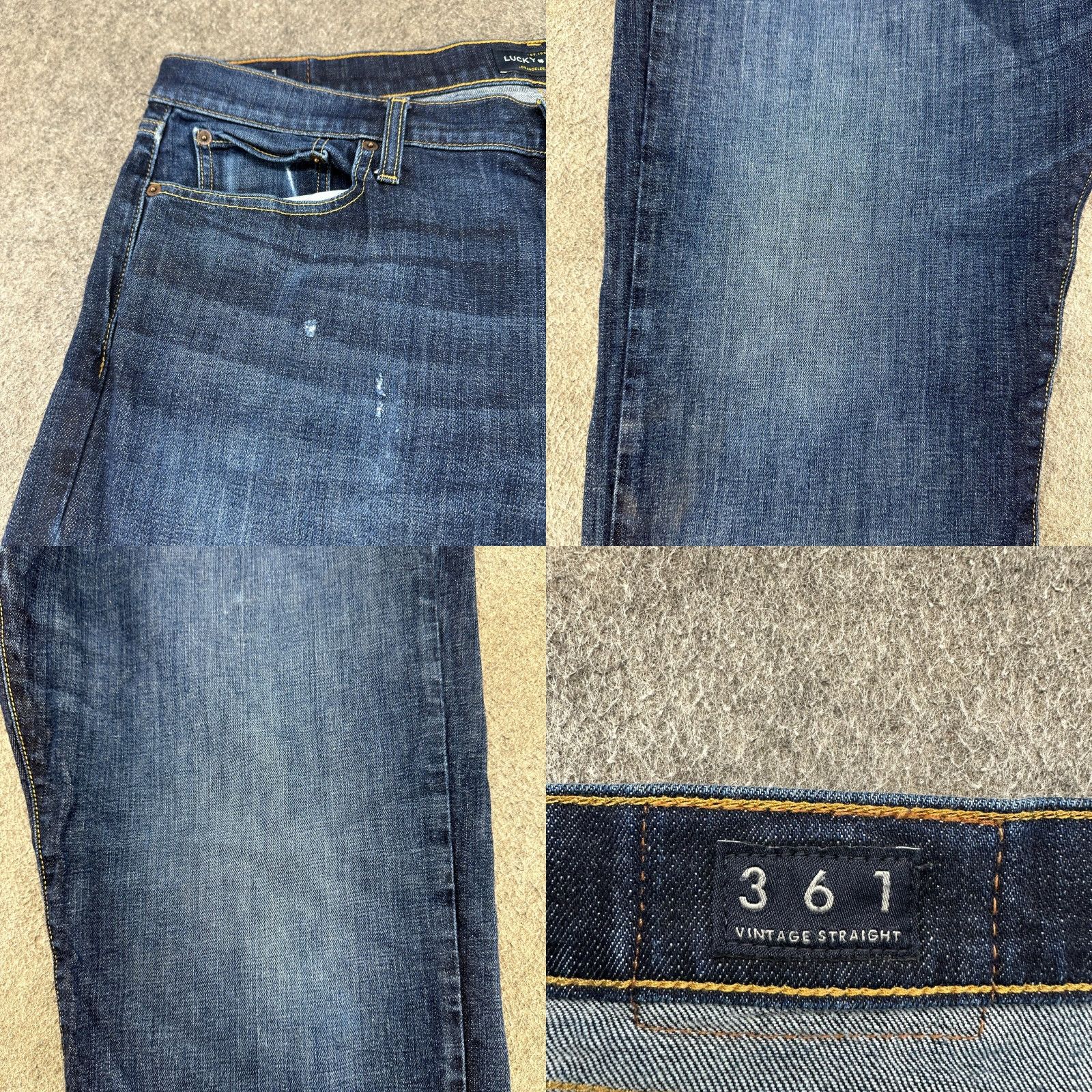 Lucky Brand Lucky Brand 361 Jeans Mens 38x30 Blue Vintage Straight Dark Wash Stretch Flex Denim 5-Pocket Regular Rise Dark Blue Mens Jeans Size US 38 / EU 54 - 8 Thumbnail