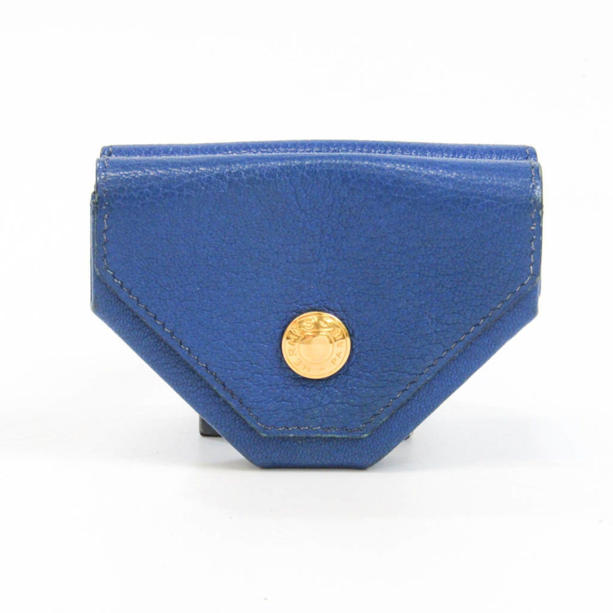 image of Hermes Le 48 Men,women Chevre Leather Coin Purse/coin Case Blue in Black, Women's