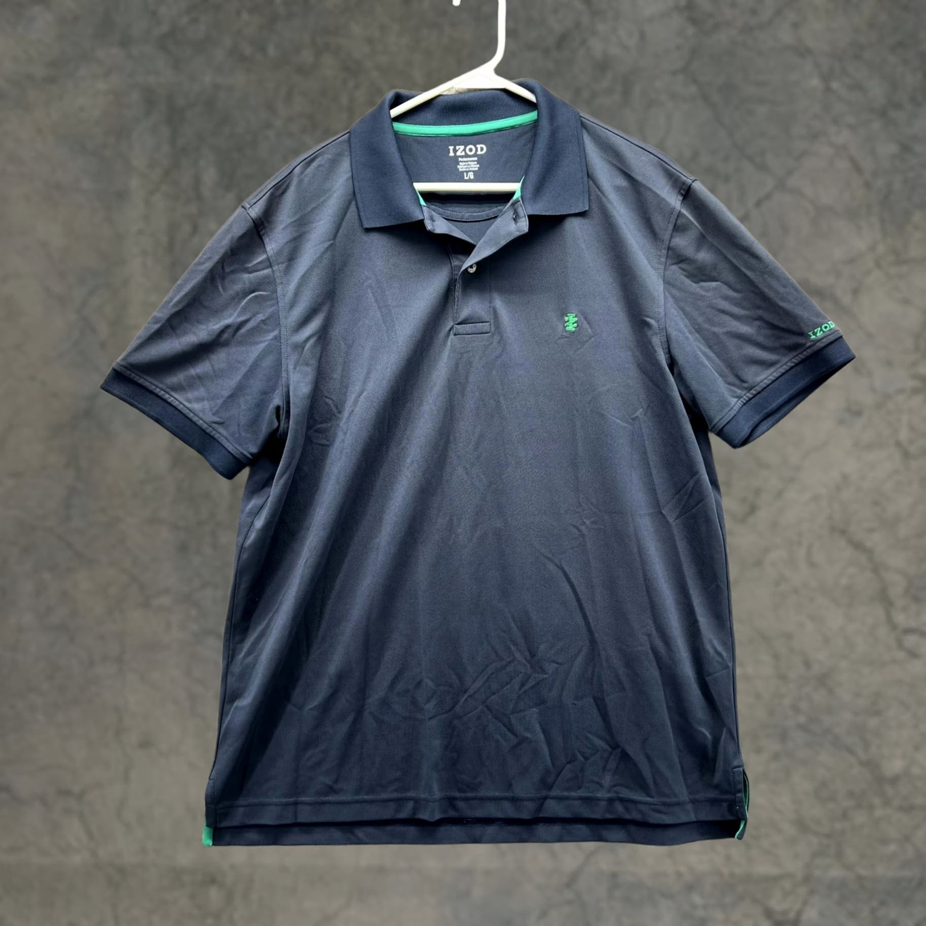 Izod VINTAGE IZOD Polo Shirt Men Large Blue Navy Performance Knit Stretch Casual Polyester Shirt Mens Large Blue Navy Size US L / EU 52-54 / 3 - 1 Thumbnail