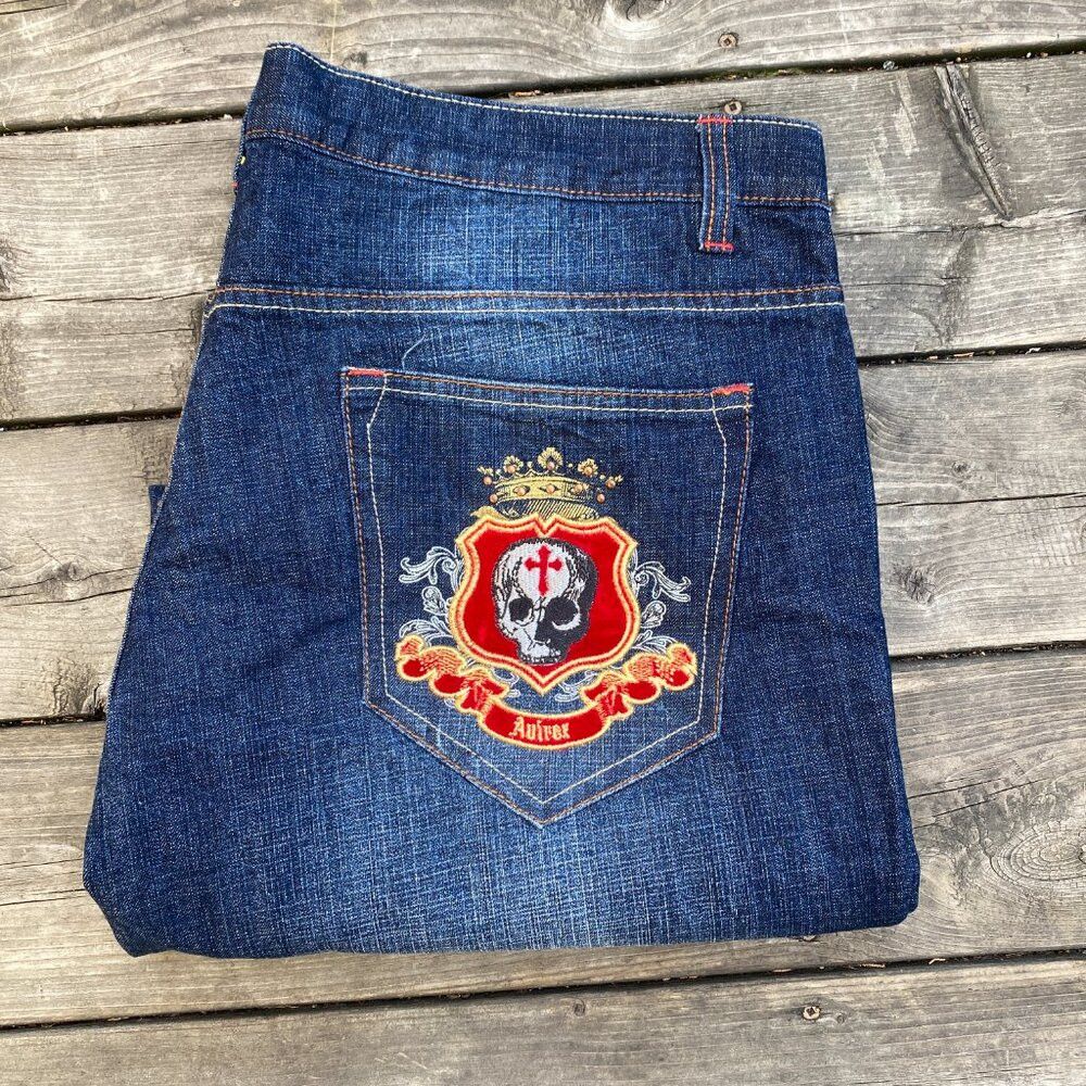 Avirex × Vintage Vintage Y2K Avirex Embroidered Jeans Size 40 'Skull King' B Size US 40 / EU 56 - 2 Thumbnail