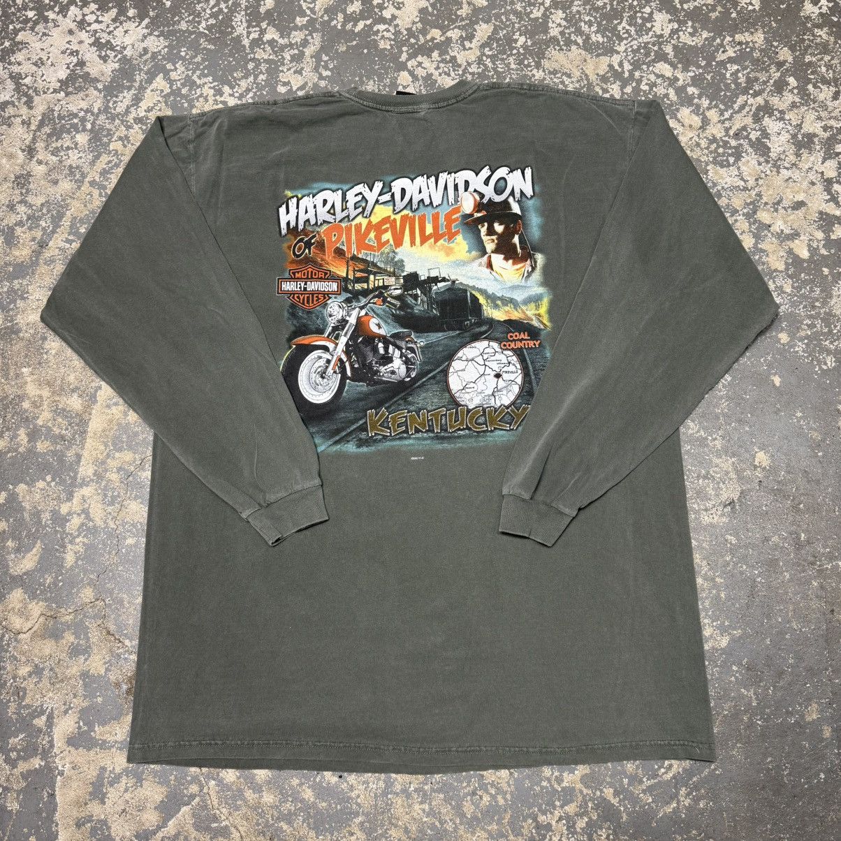 Vintage Vintage Harley Davidson Long Sleeve Green Pikeville Kentuck Size US XL / EU 56 / 4 - 9 Thumbnail