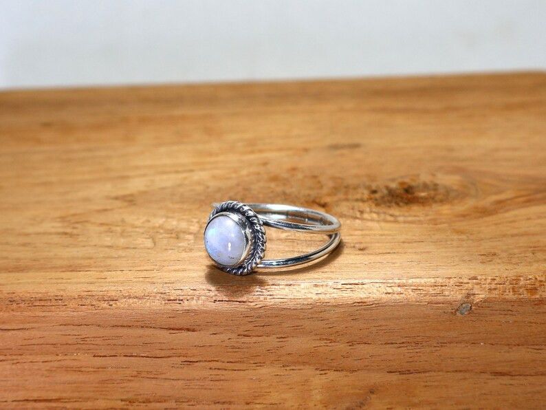 Handmade Rainbow Moonstone Ring: Handmade 925 Sterling Silver Ring Size ONE SIZE - 5 Thumbnail