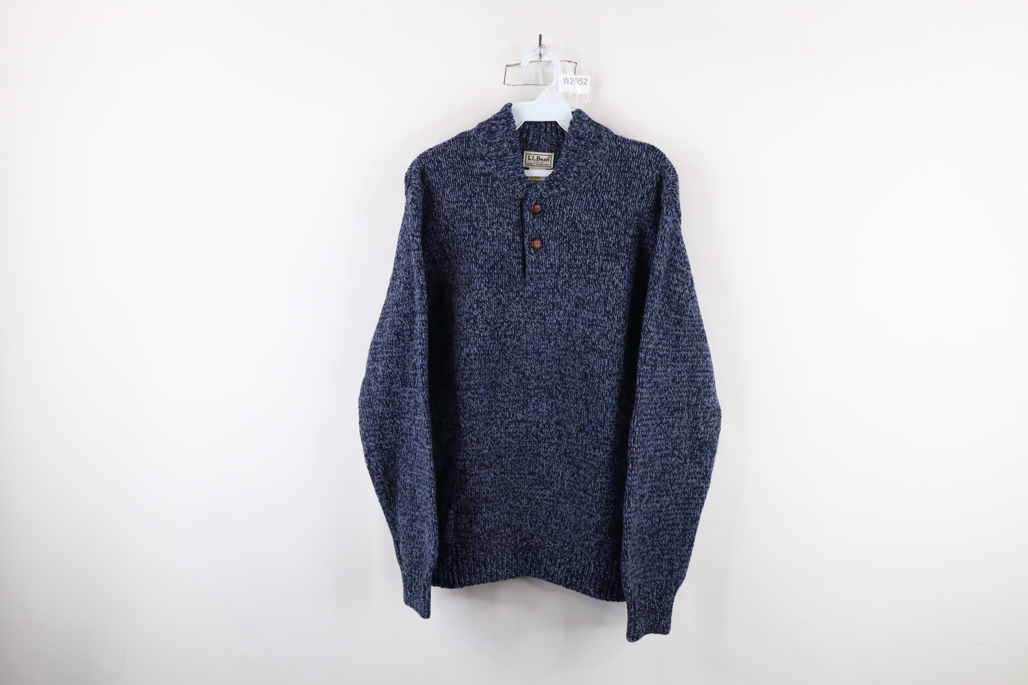 L.L. Bean Vintage 90s LL Bean Lambswool Henley Sweater Heather Blue Size US M / EU 48-50 / 2 - 1 Thumbnail