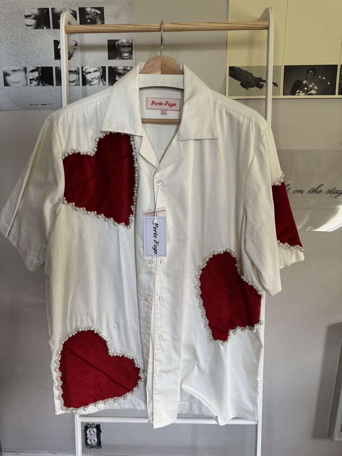 Other Perte D'ego Camp Collar Embellished Hearts and Pearl Shirt Size US L / EU 52-54 / 3 - 1 Thumbnail
