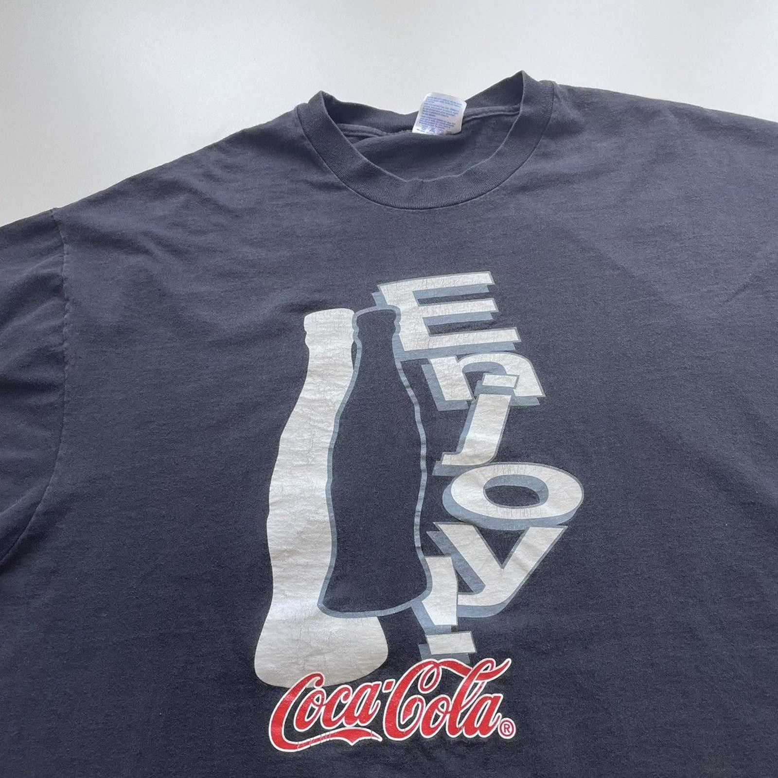 Coca Cola Vintage 90s Coca Cola Coke Promo T Shirt XL Faded Black Rare Size US XXL / EU 58 / 5 - 2 Thumbnail