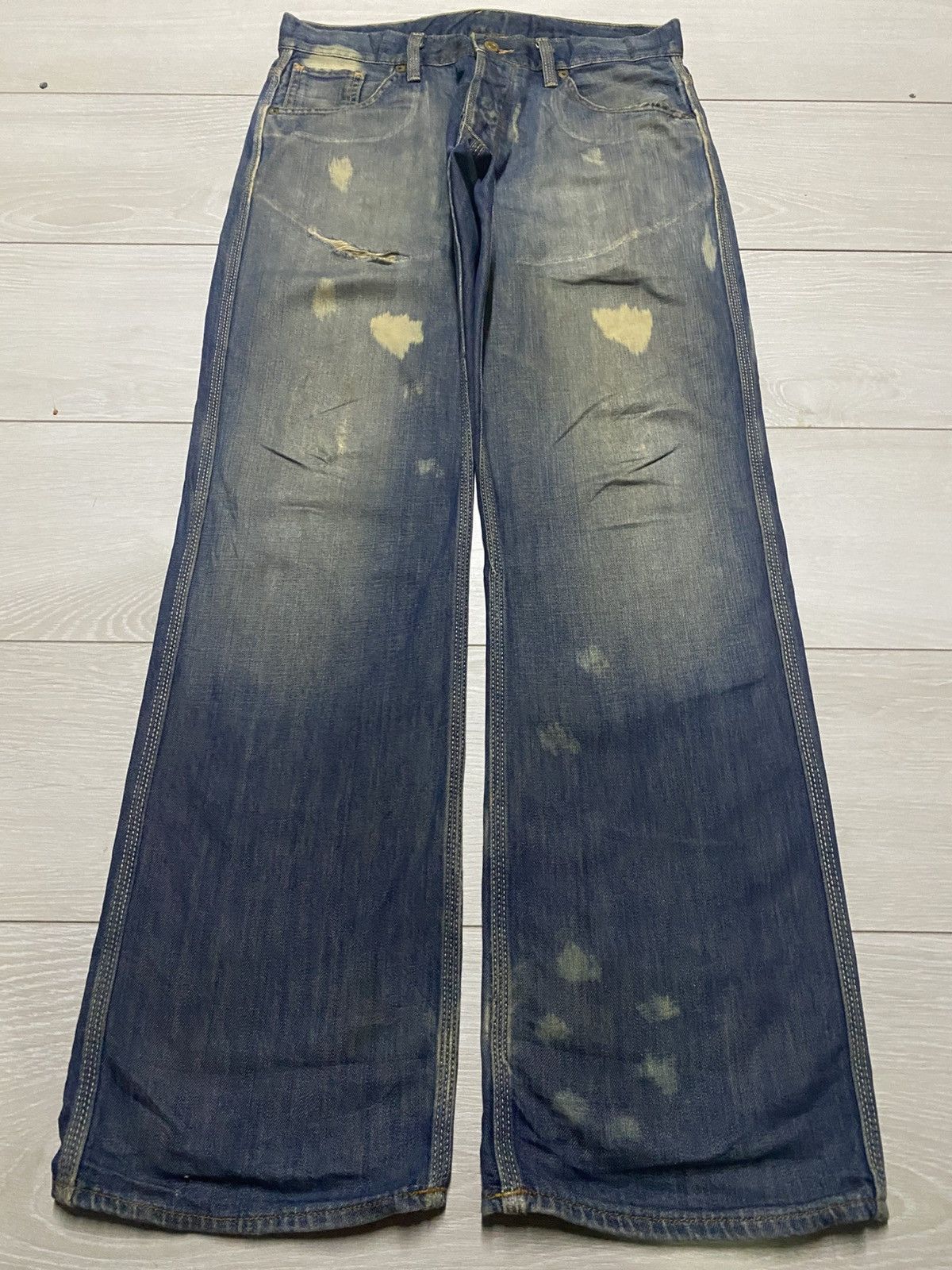 MLB × Polo Ralph Lauren Polo Raph Laurent Bleach Mud Wash Baggy Wide Leg Jeans Size US 31 - 1 Thumbnail