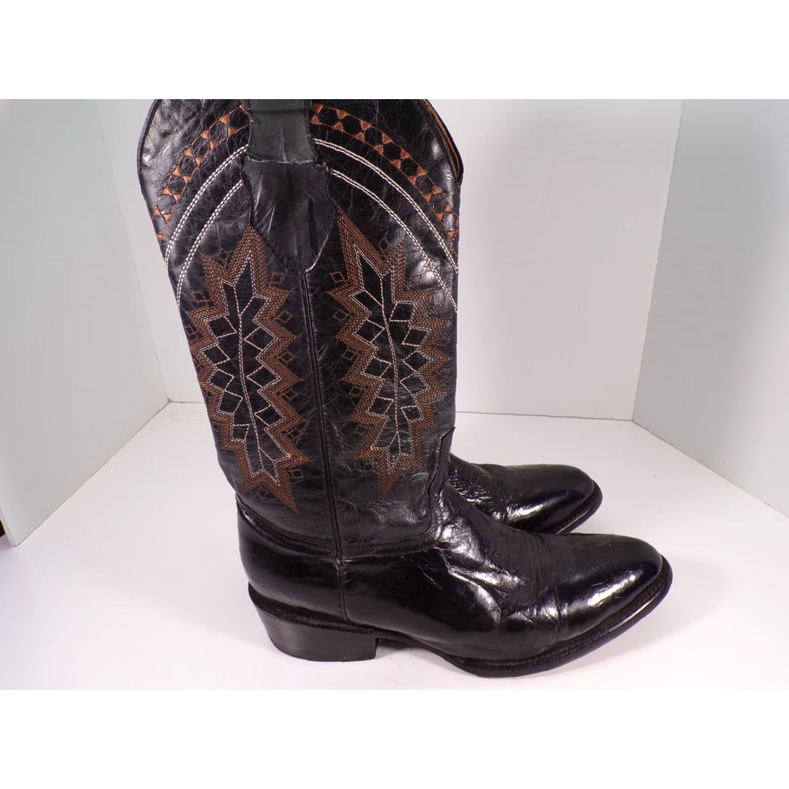 Vintage Ferrini Boots Men Sz 8.5 D Black Leather Western Distressed Vintage Cowboy Goat Leather Boots Mens Size US 9 / EU 42 - 7 Thumbnail