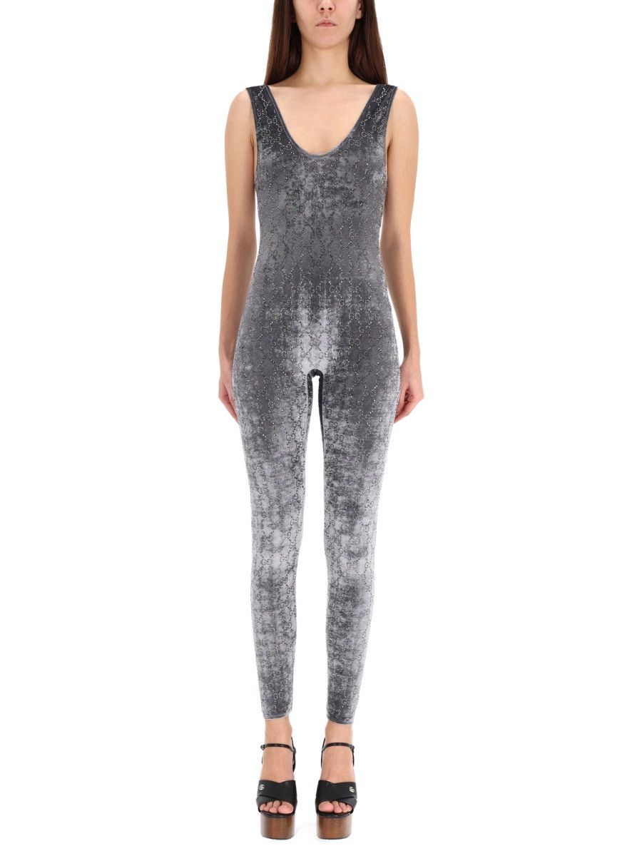 Gucci GUCCI JUMPSUIT WITH "GG" EMBROIDERY - GREY Size 30" / US 8 / IT 44 - 1 Thumbnail