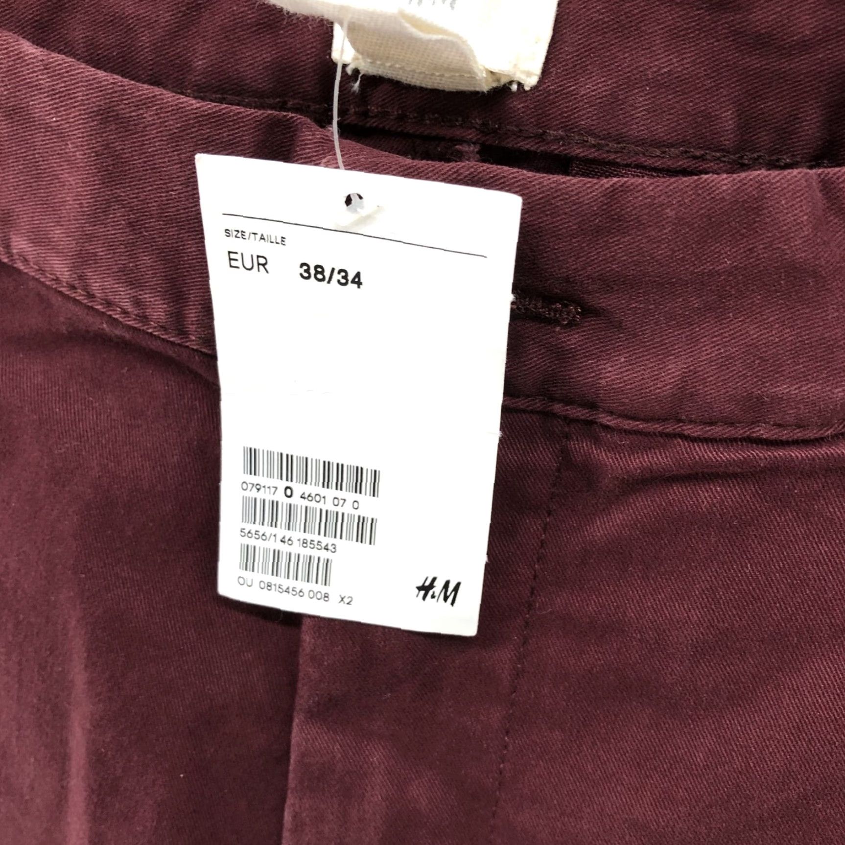 H&M VINTAGE H&M Slim Fit Chino Pants Men 38x34 Burgundy Red Stretch Flat Front Canvas Casual Workwear Size US 38 / EU 54 - 3 Thumbnail
