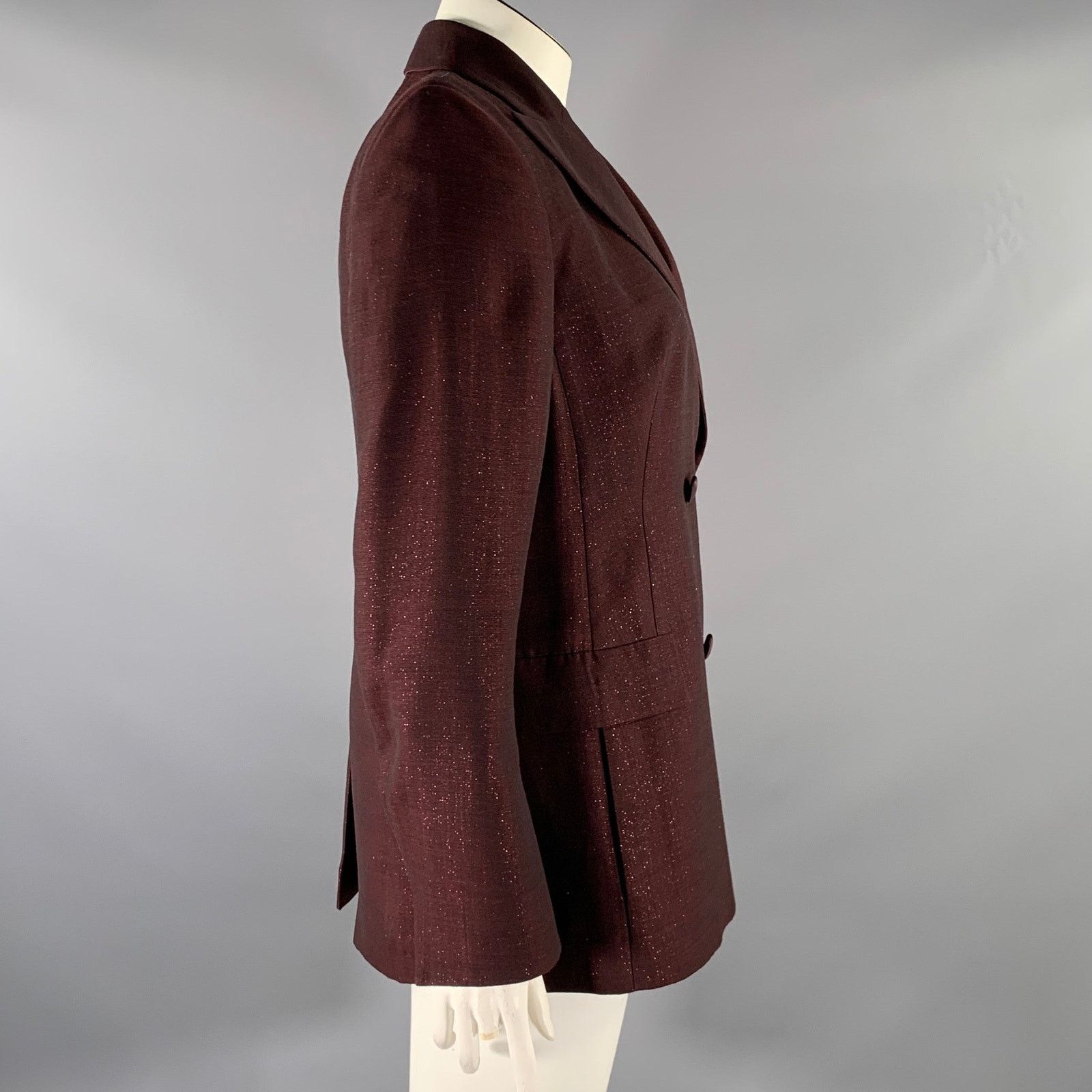 Akris AKRIS Size 12 Burgundy Wool Polyester Sparkly Jacket Size XL / US 12-14 / IT 48-50 - 3 Thumbnail