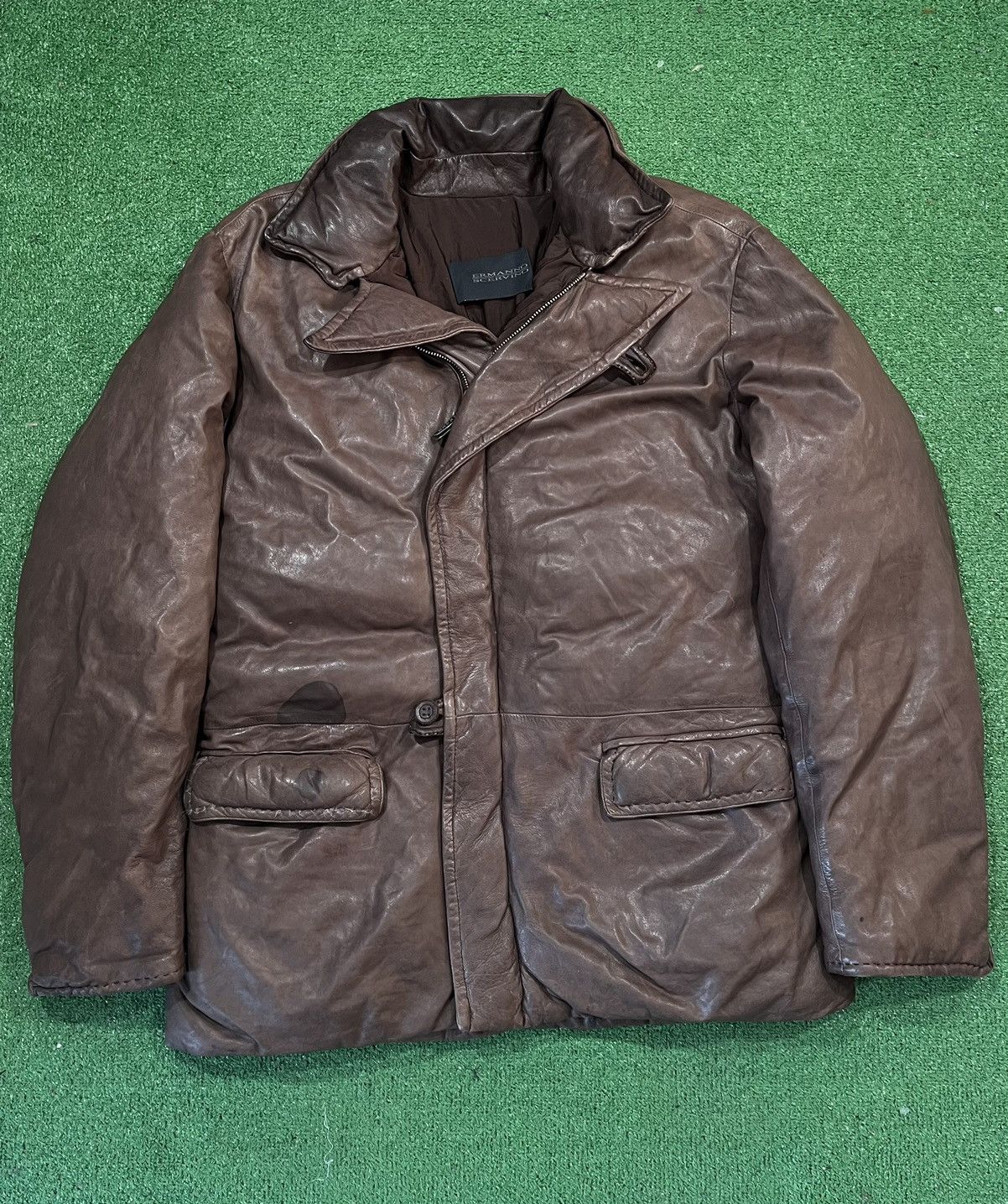 image of Ermanno Scervino Leather Down Jacket Puffer in Brown, Men's (Size Large)