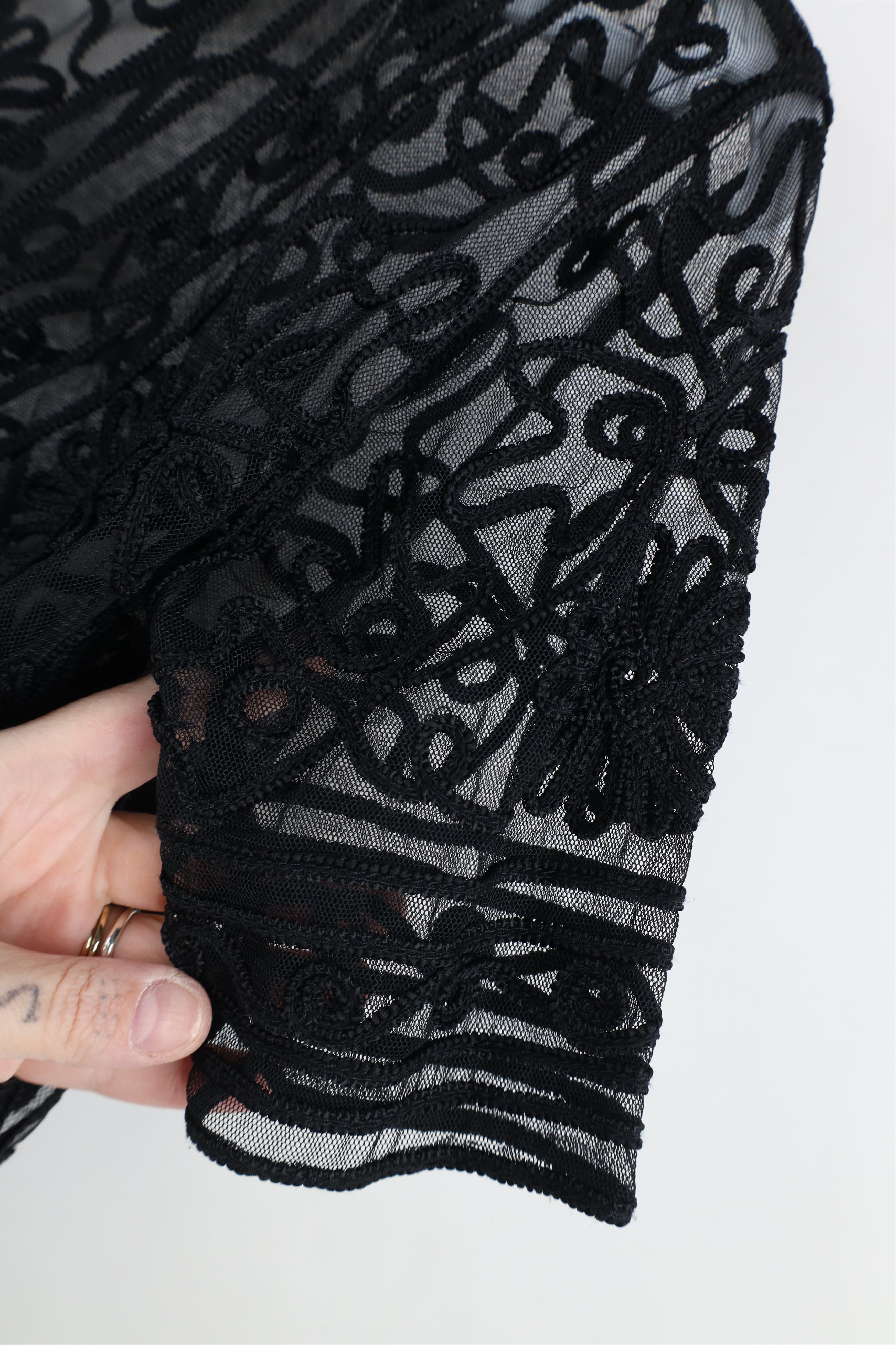 Vintage Vintage 90s Babydoll Lace Flower Cardigan Shirt Black Size S / US 4 / IT 40 - 8 Thumbnail