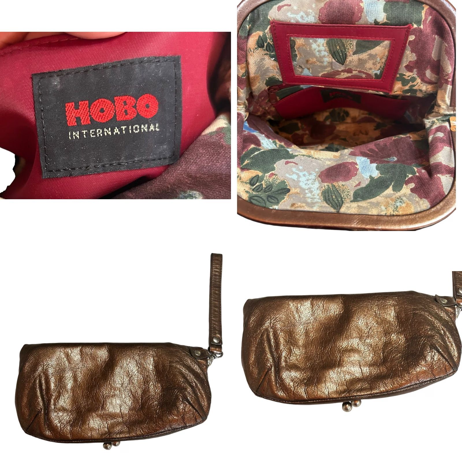 Vintage VINTAGE HOBO International Skyler Clutch Leather Metallic Brown FoldOver Crossbody Wristlet Purse Size ONE SIZE - 10 Thumbnail