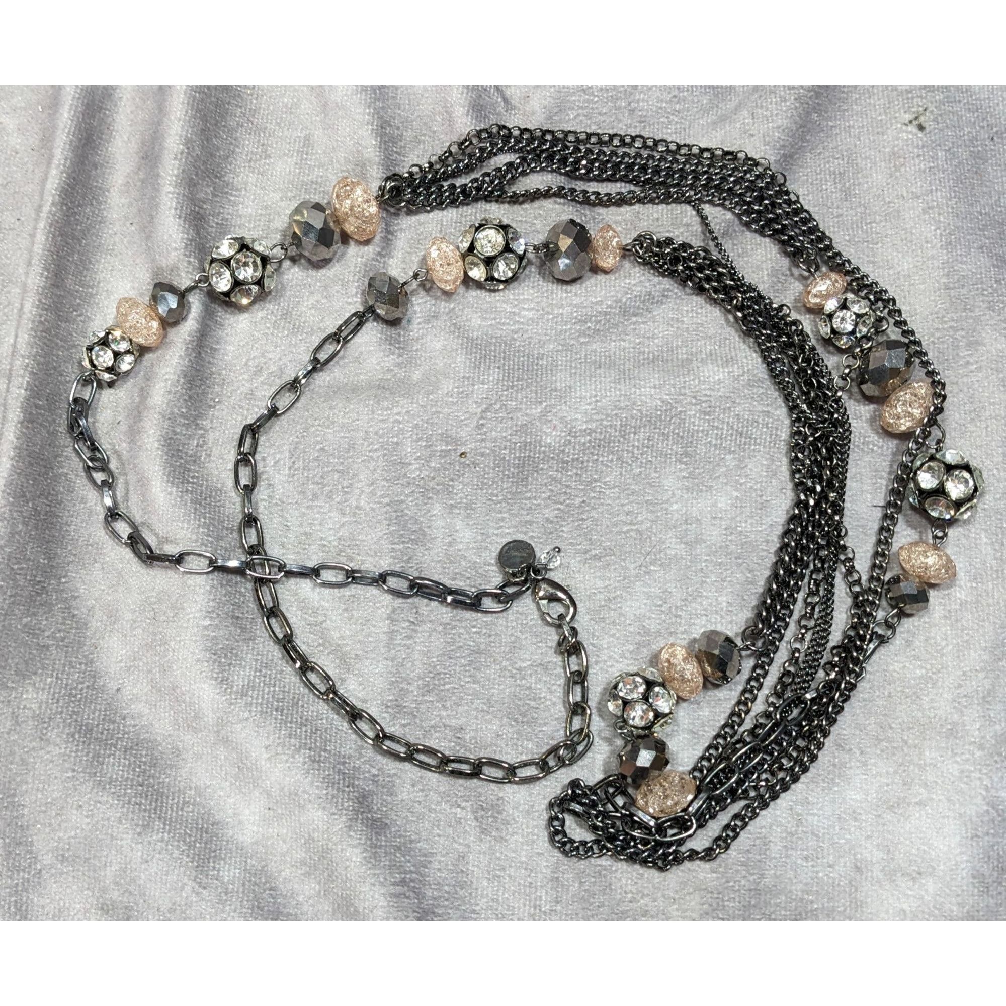 Vera Wang Vera Wang Gunmetal And Pink Glass Layered Station Necklace Size ONE SIZE - 4 Thumbnail