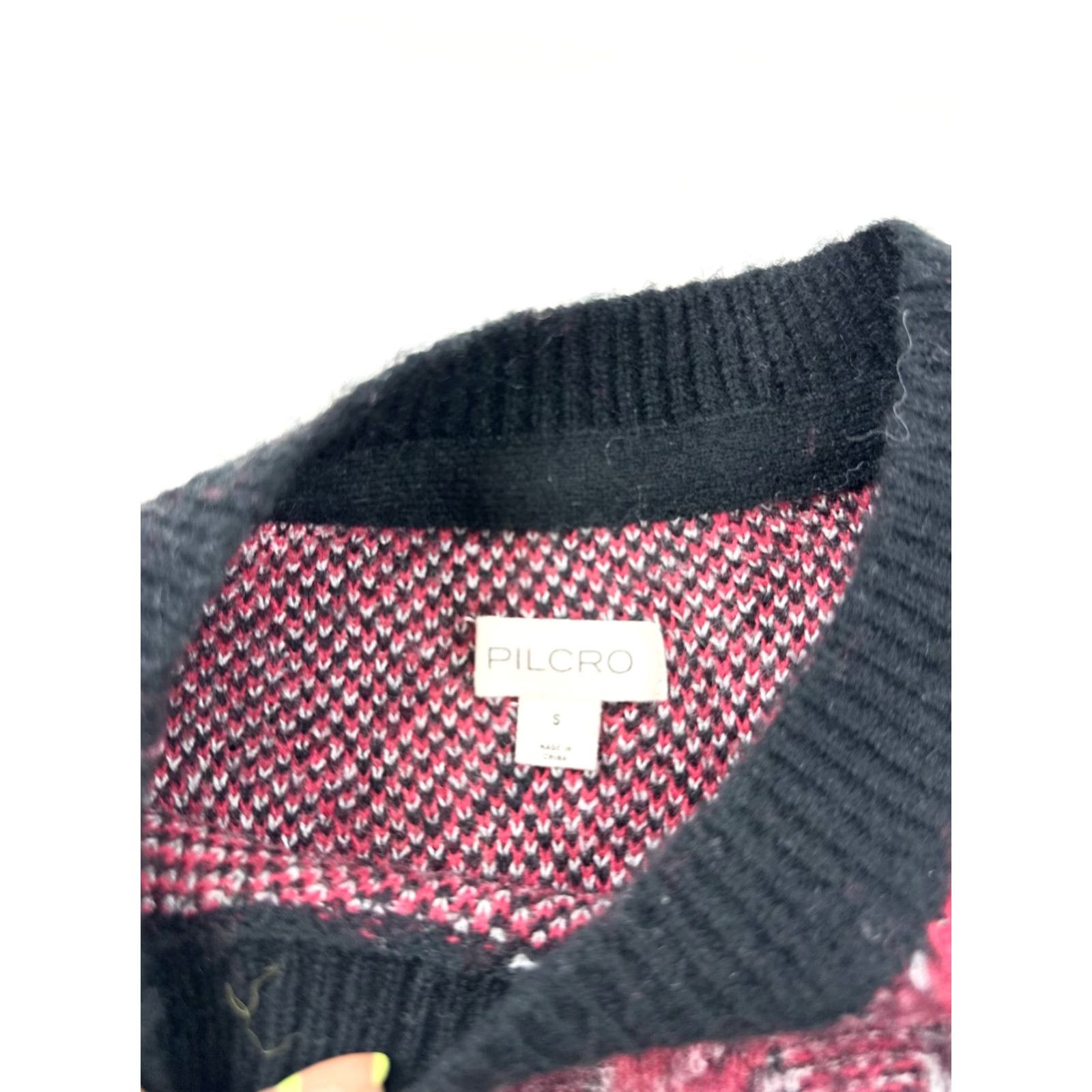 Vintage Pilcro Sweater Womens Small Pink Black Acrylic Short Sleeve Lattice Bethesda Row Size S / US 4 / IT 40 - 3 Thumbnail