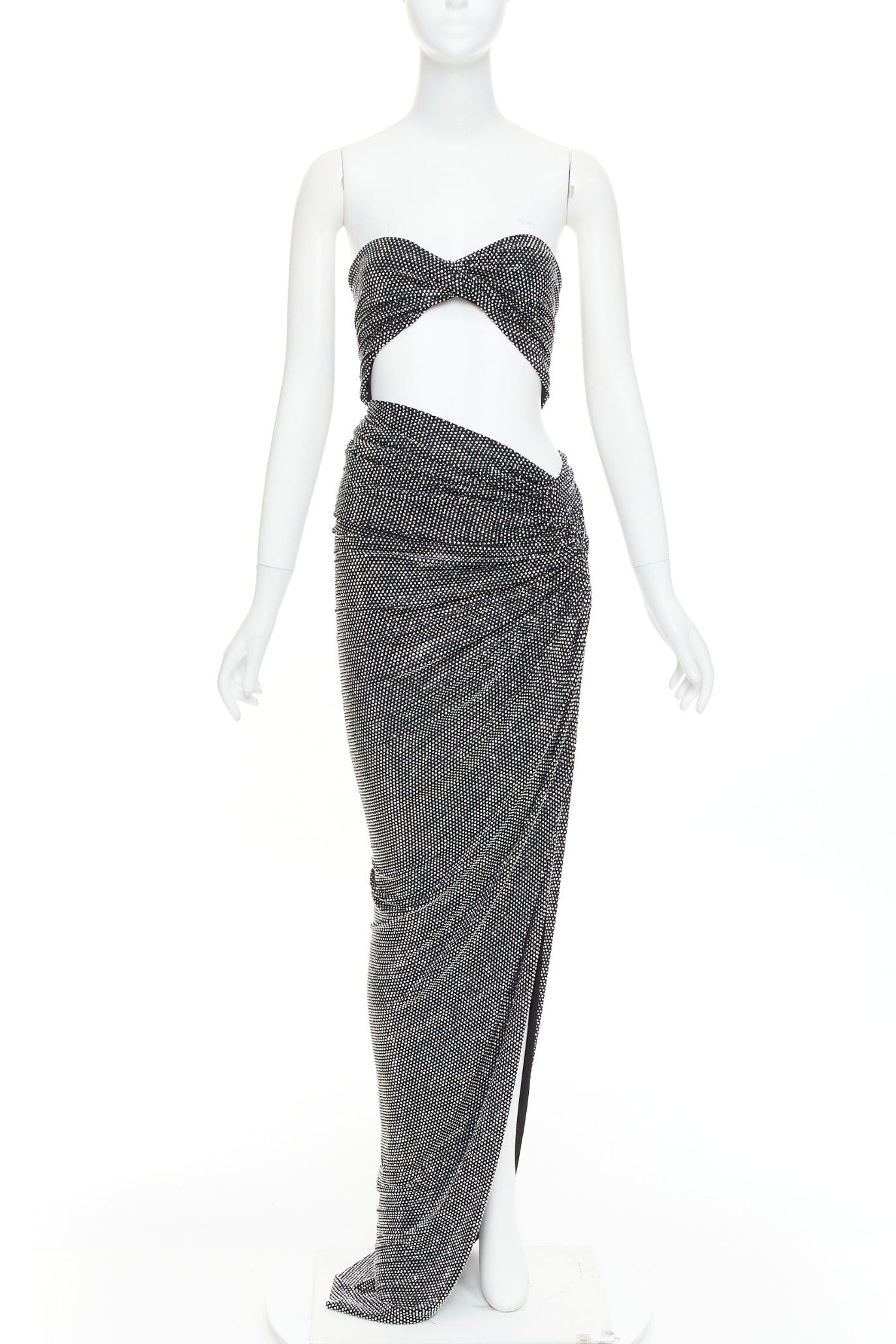 Alexandre Vauthier ALEXANDRE VAUTHIER silver strass crystal twisted bust cut out draped skirt gown Size S / US 4 / IT 40 - 1 Thumbnail