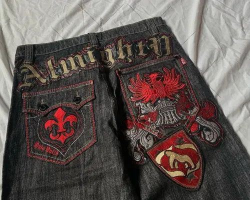 VIBE Patchwork Monogram Embroidered Jeans Size US 34 / EU 50 - 3 Thumbnail