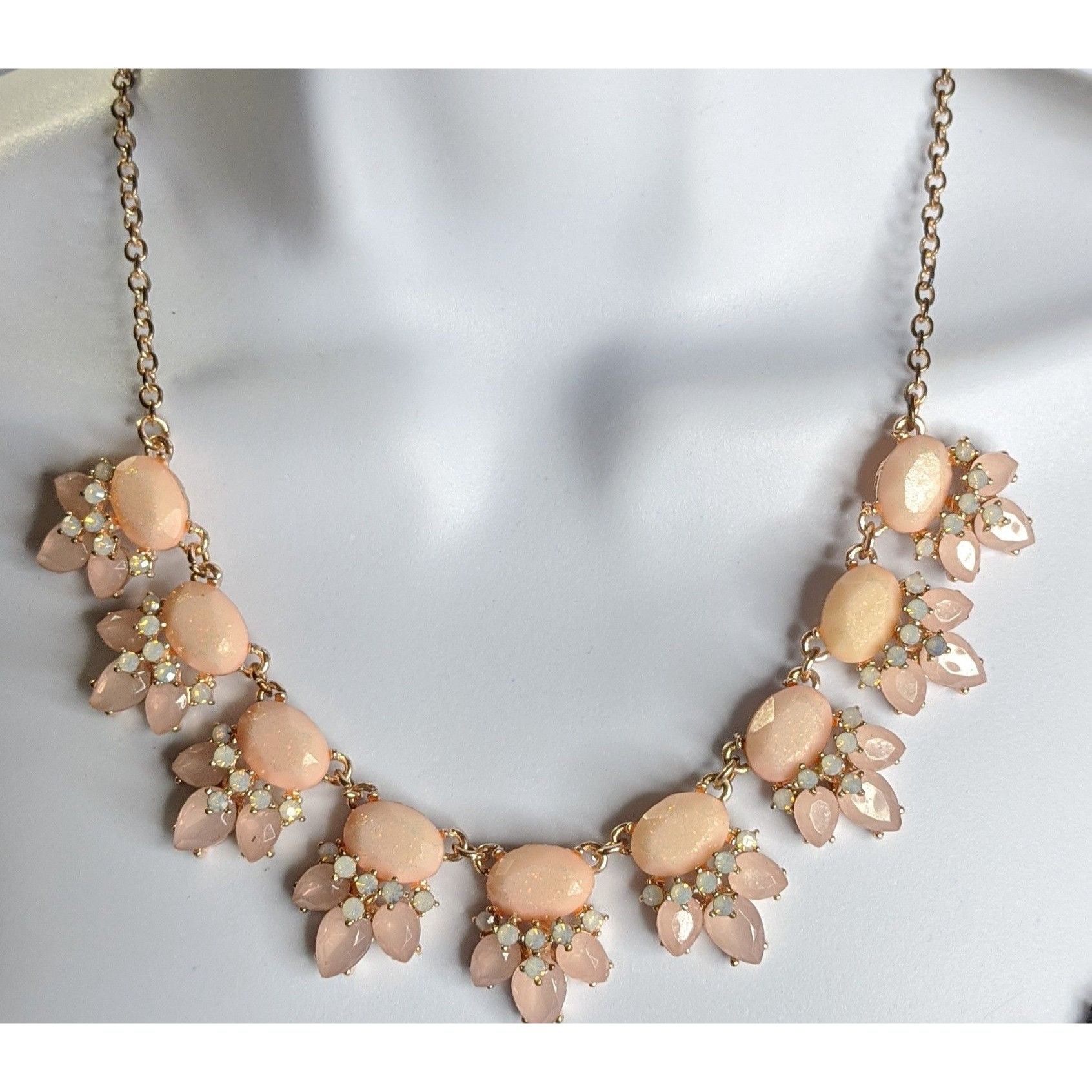 Other Elegant Rose Gold Tone Necklace With Peach & Opal Tone Gems Size ONE SIZE - 1 Thumbnail