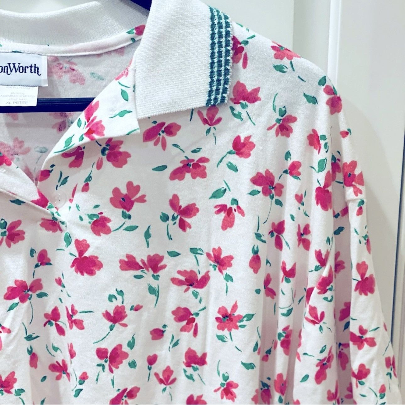Vintage NWT Vintage 80s Floral Polo Oversized Shirt XL Petite Size XL / US 12-14 / IT 48-50 - 2 Thumbnail