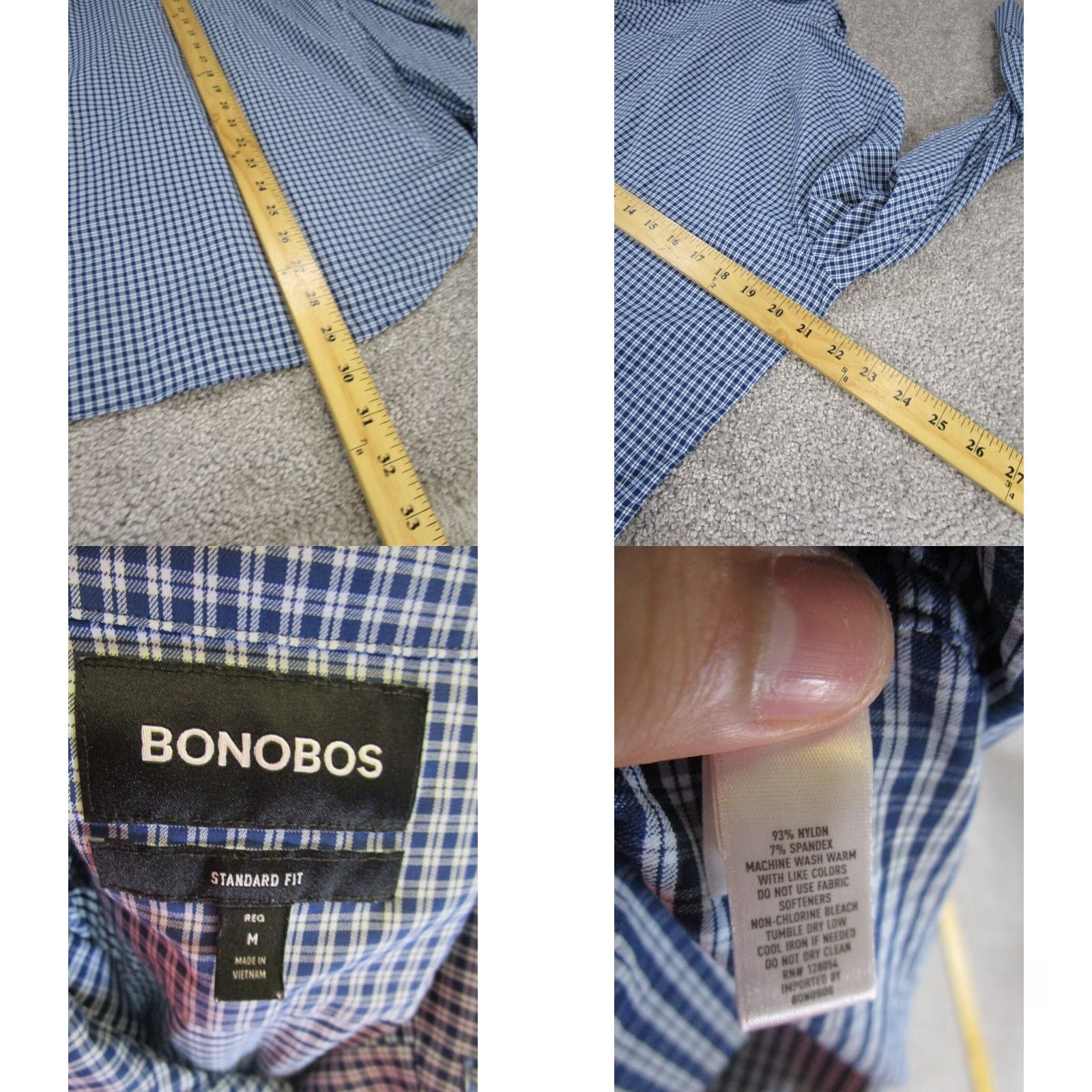 Bonobos Bonobos Mens Shirt Blue Cotton Plaid Button Up Size US M / EU 48-50 / 2 - 4 Thumbnail