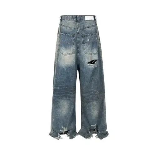 Jean Frayed Damaged Hole Baggy Wide Leg Jeans Size US 30 / EU 46 - 4 Thumbnail