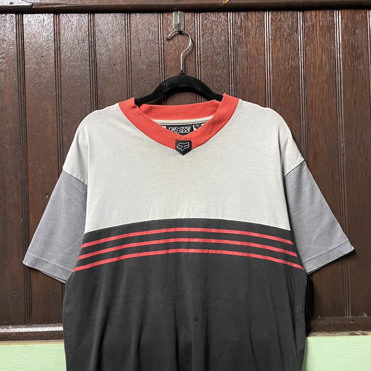 Fox Racing 🔥Vintage Fox Racing Motocross Tricolour Striped V Neck Tee Size US M / EU 48-50 / 2 - 3 Thumbnail