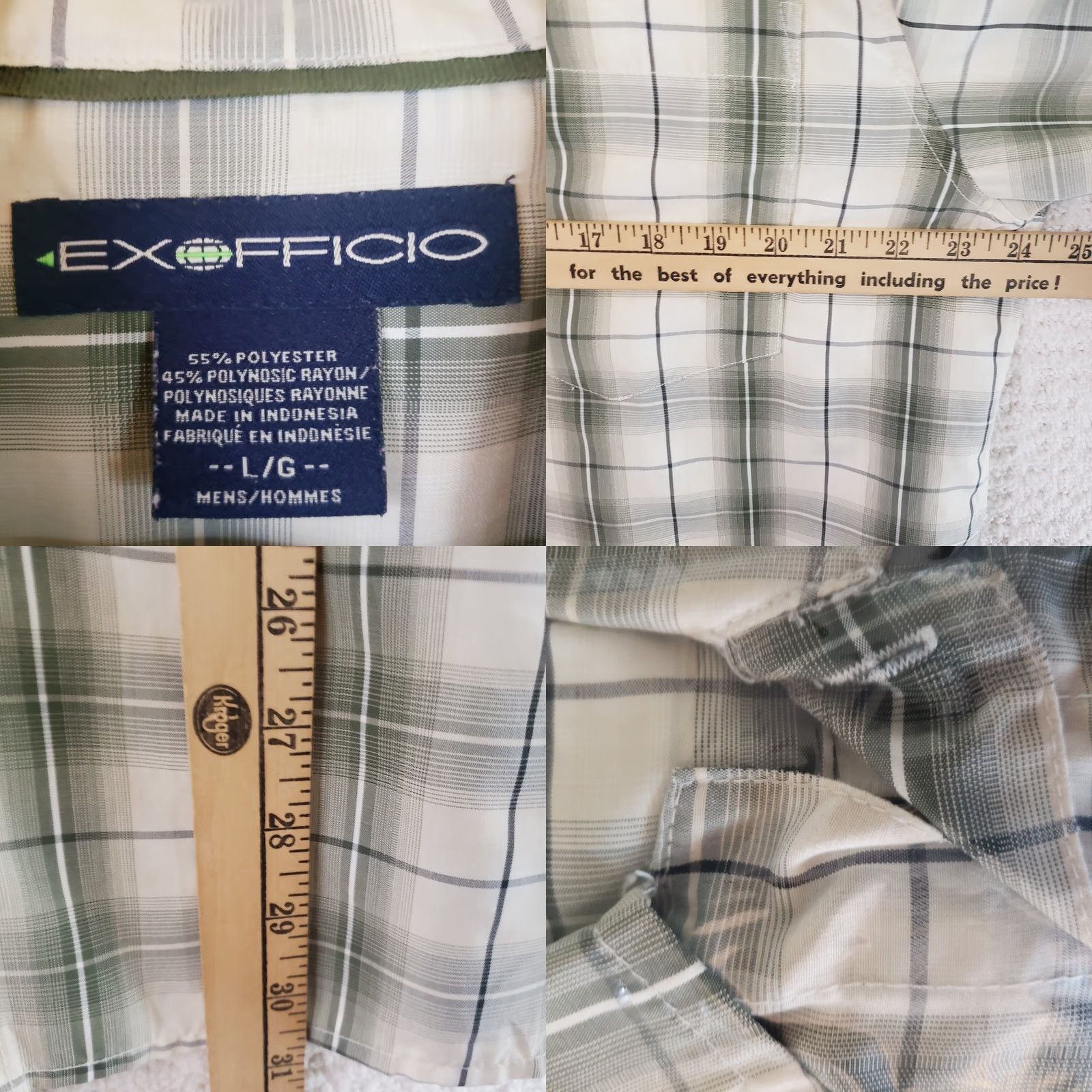 ExOfficio ExOfficio Men's Large Short-Sleeve Button-Down Shirt Green Plaid Size US L / EU 52-54 / 3 - 9 Thumbnail